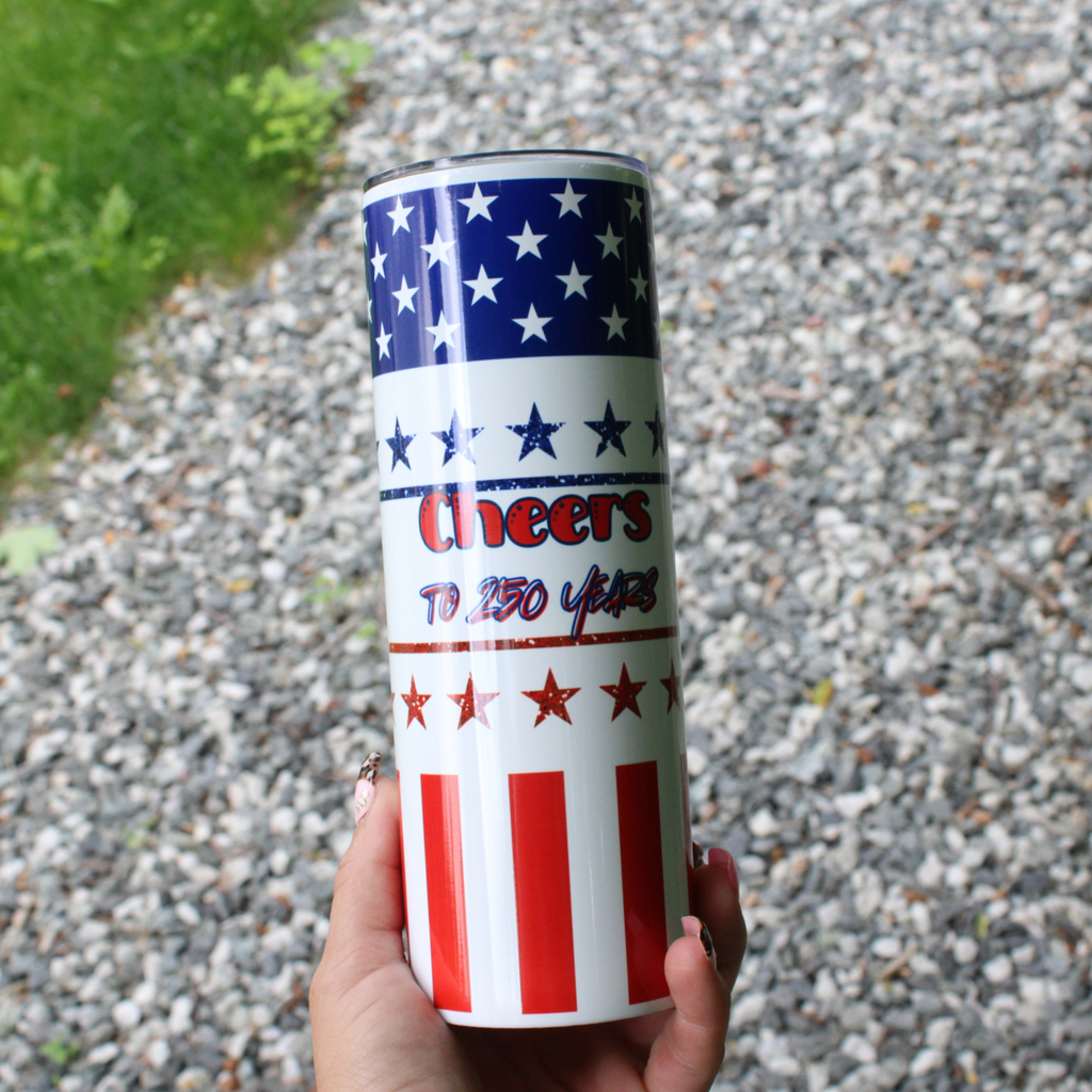 USA Cheers to 250 Years Patriotic Tumbler 20 oz