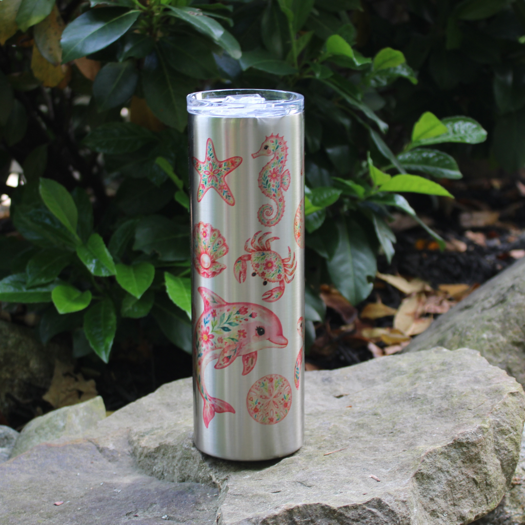Girly Pink Summer Clipart Stainless Beach Tumbler 30 oz