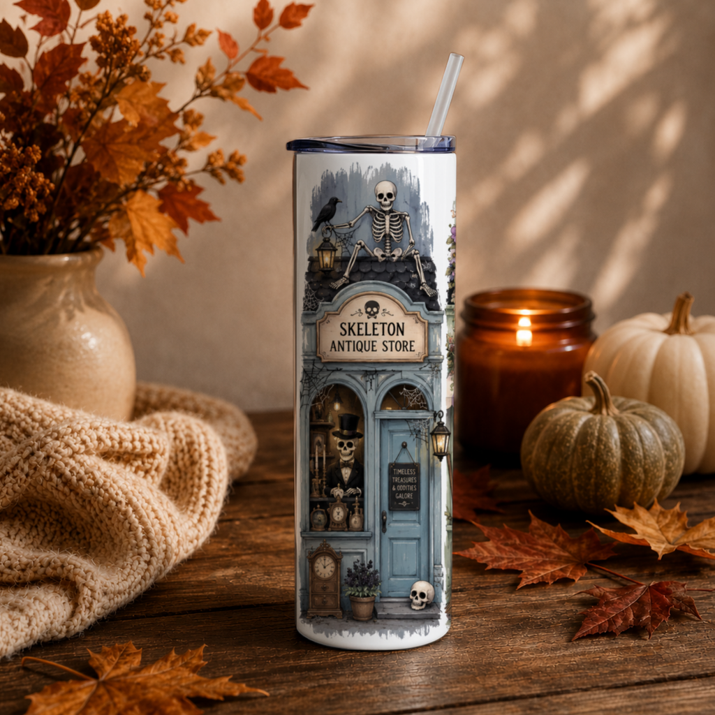 Spooky Halloween Village Tumbler | Cute Fall Main Street Shops Coffee Cup
