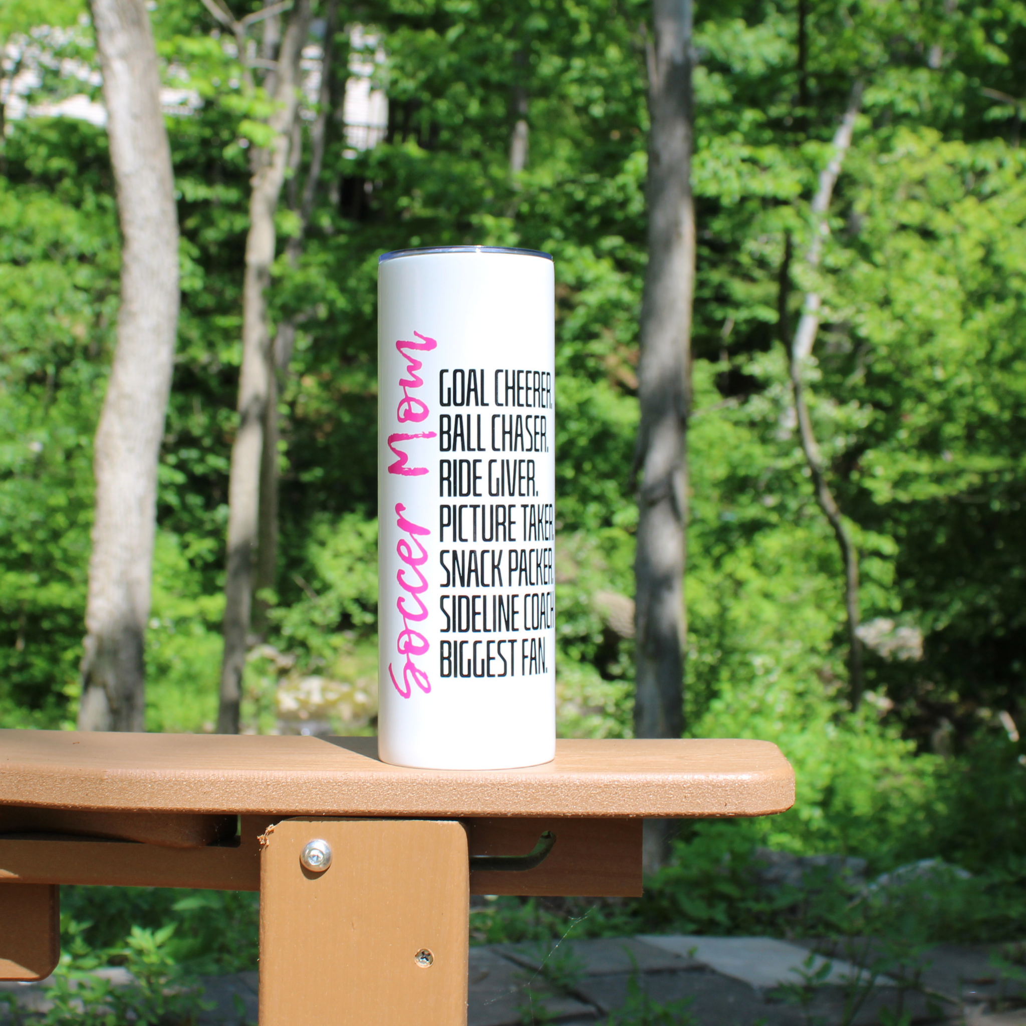 Soccer Mom 20 oz Tumbler with Bows and Soccer Balls