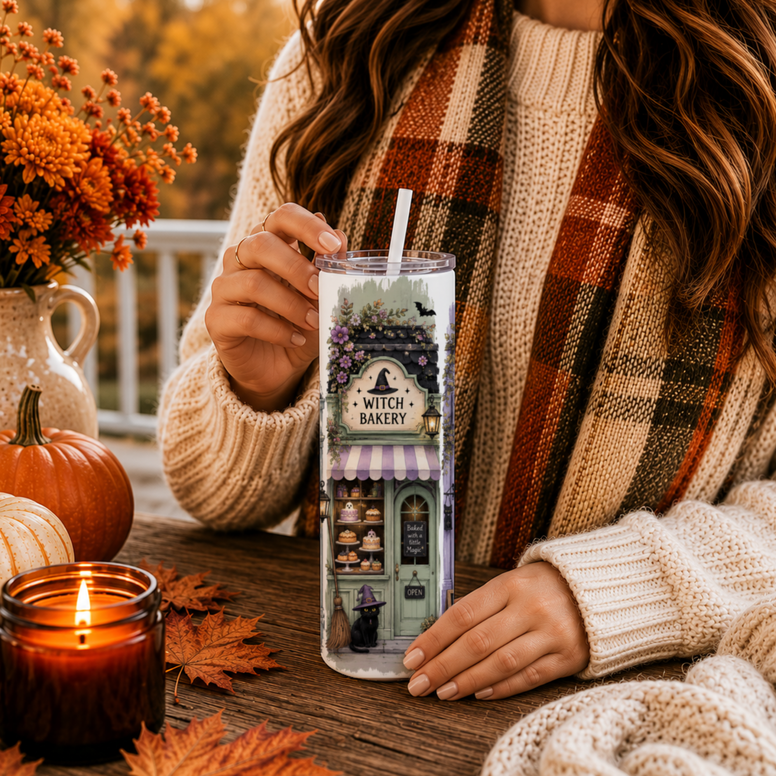 Spooky Halloween Village Tumbler | Cute Fall Main Street Shops Coffee Cup