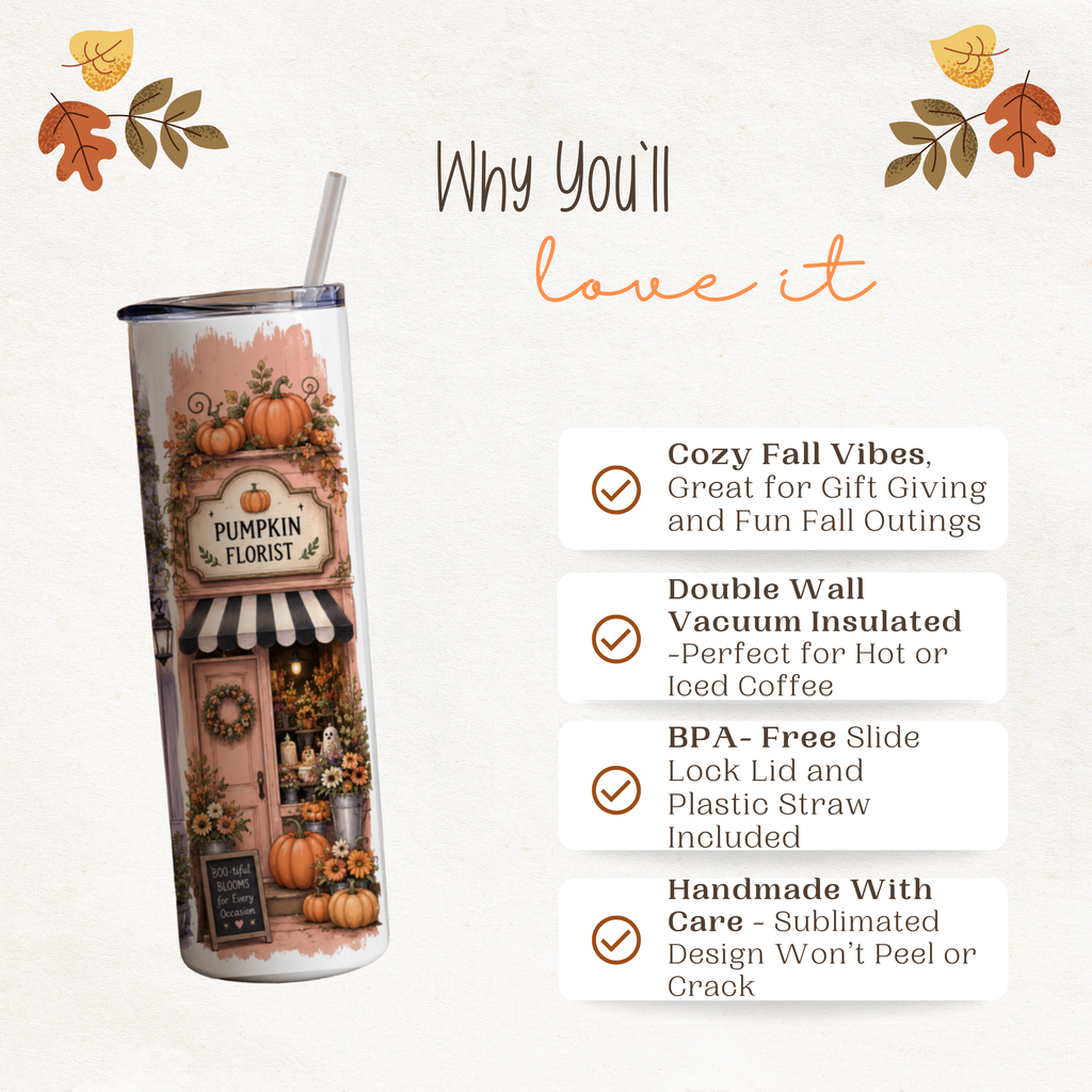 Spooky Halloween Village Tumbler | Cute Fall Main Street Shops Coffee Cup
