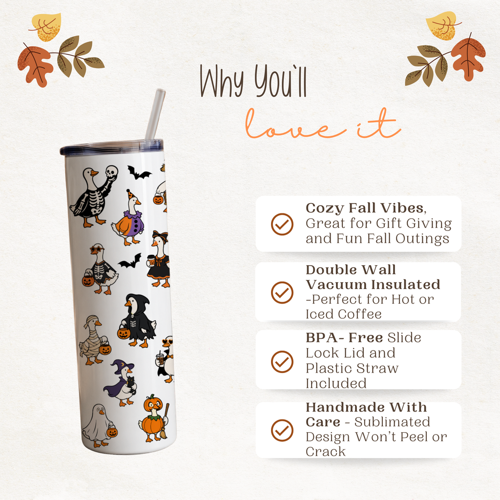 Halloween Geese Tumbler | Cute Ghost Goose Coffee Cup | Fall Goose Lover Gift