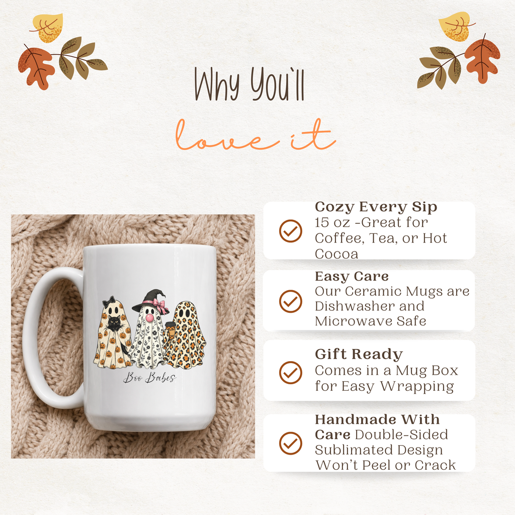Why you'll love our Boo Babes Ghost Mug - They're Cozy, Easy to Care for, Gift Ready, and Handmade with care
