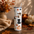 Cute Halloween Ghost Tumbler | Black Cat Fall Coffee Cup | Spooky Cute Tumbler
