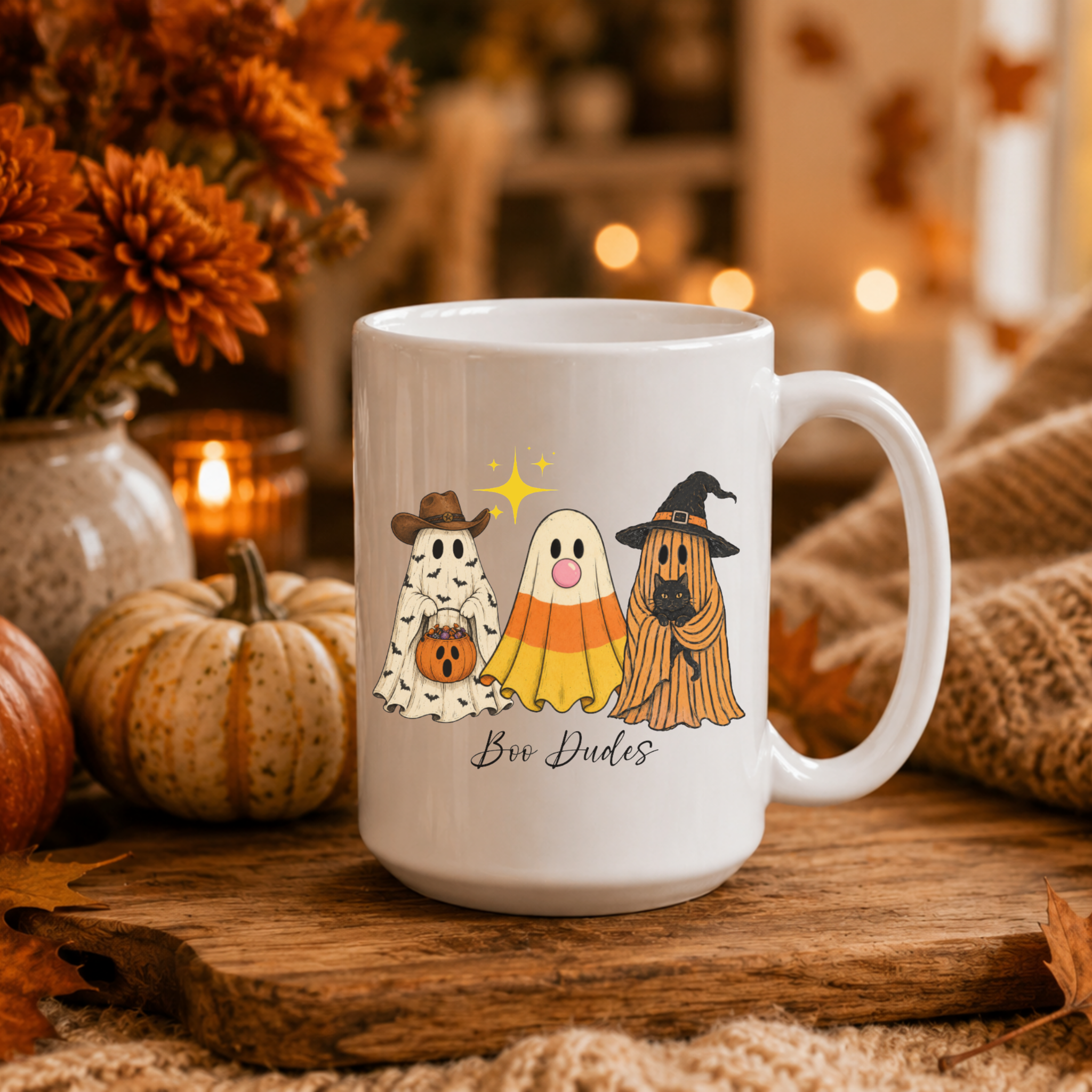 Boo Dudes Halloween Ghost Mug | 15 oz Fall Ceramic Coffee Cup | Spooky Cute Halloween Gift