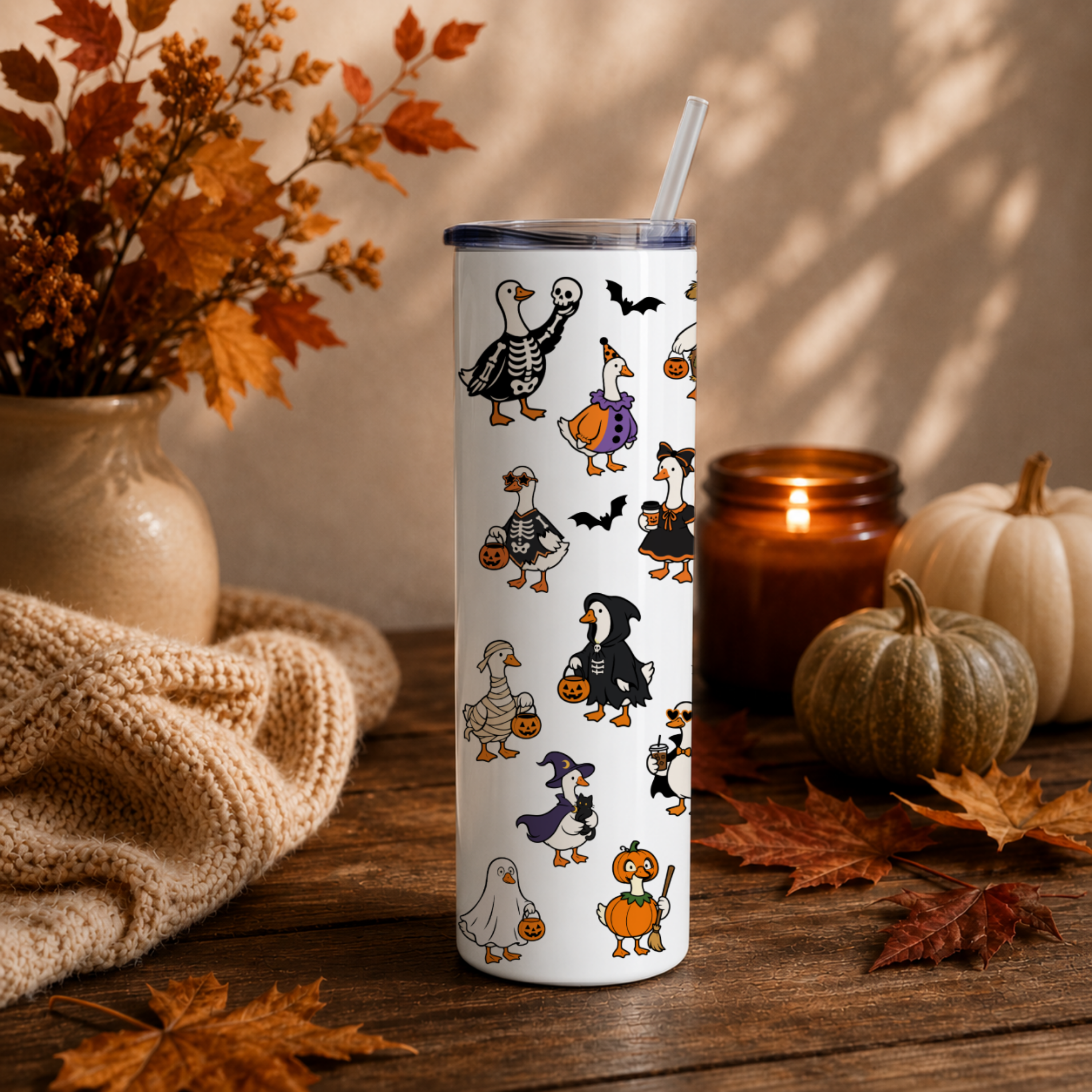 Halloween Geese Tumbler | Cute Ghost Goose Coffee Cup | Fall Goose Lover Gift
