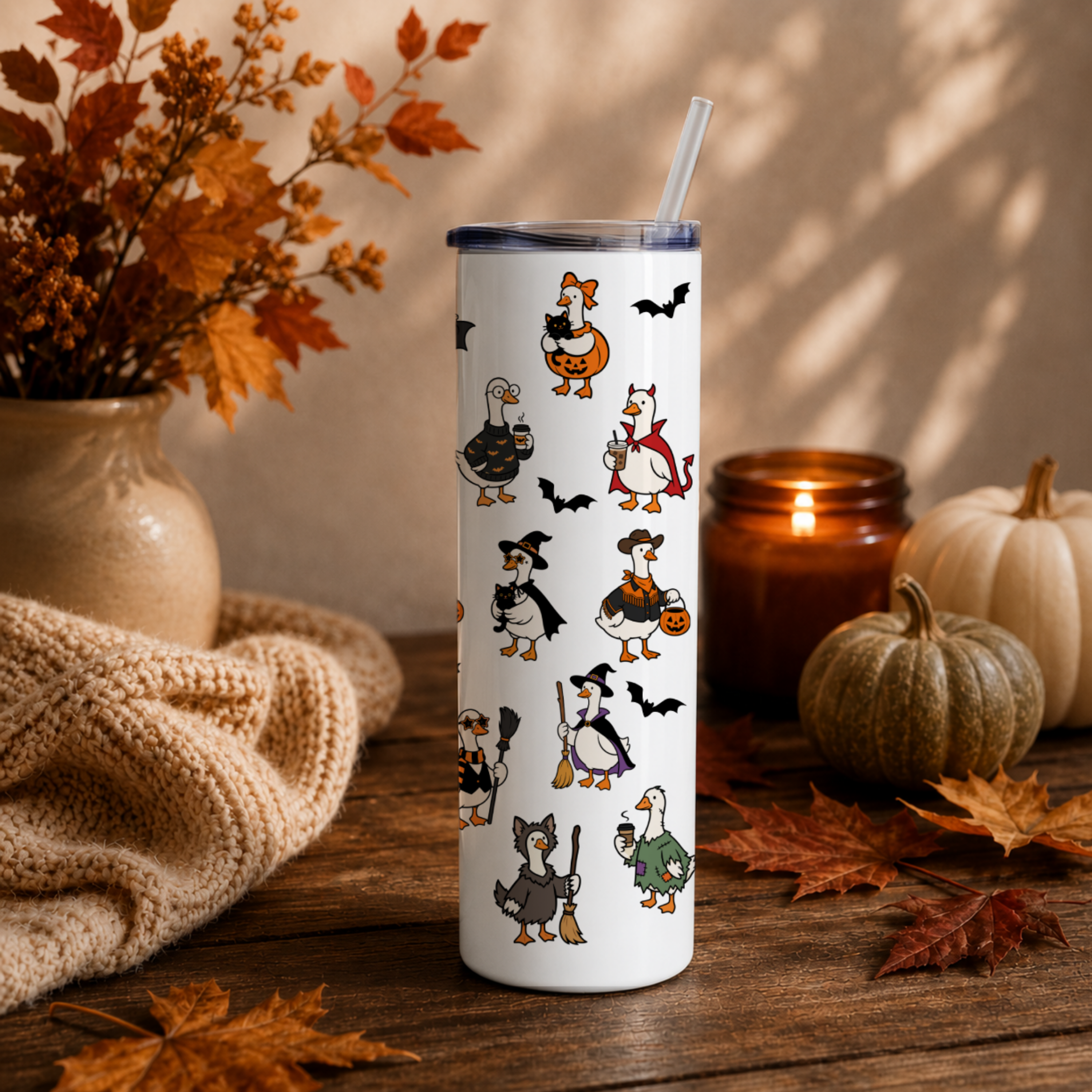 Halloween Geese Tumbler | Cute Ghost Goose Coffee Cup | Fall Goose Lover Gift