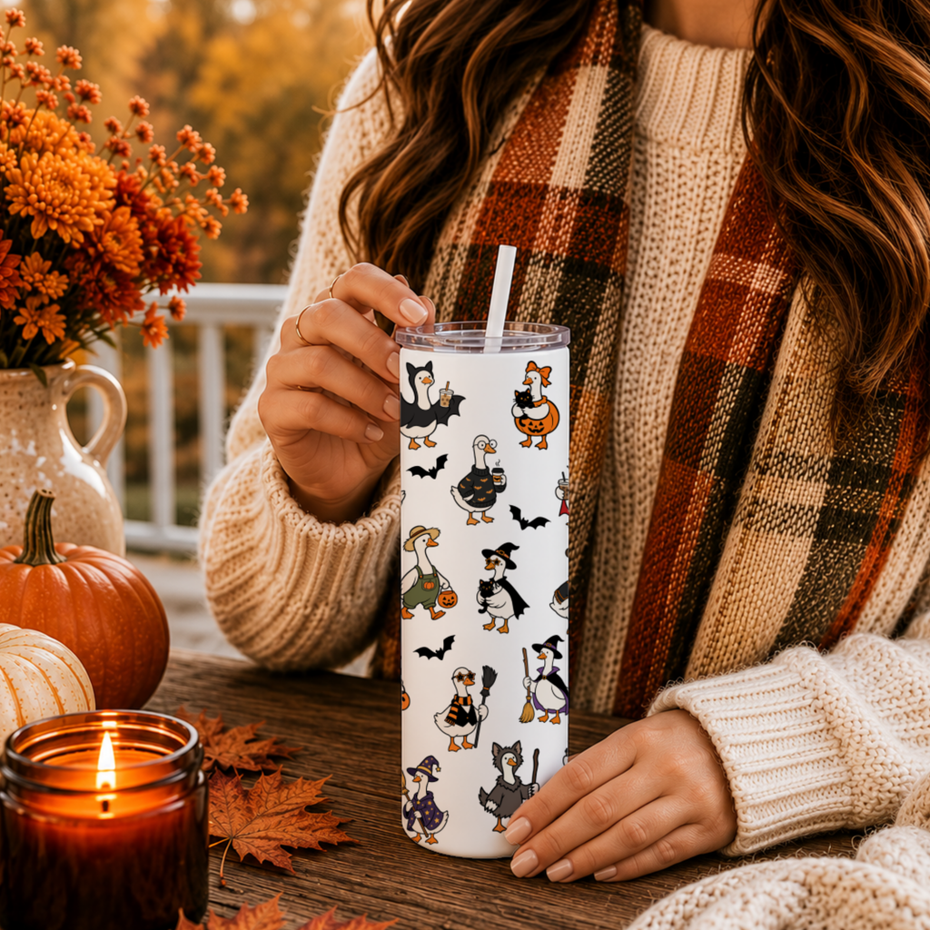 Halloween Geese Tumbler | Cute Ghost Goose Coffee Cup | Fall Goose Lover Gift