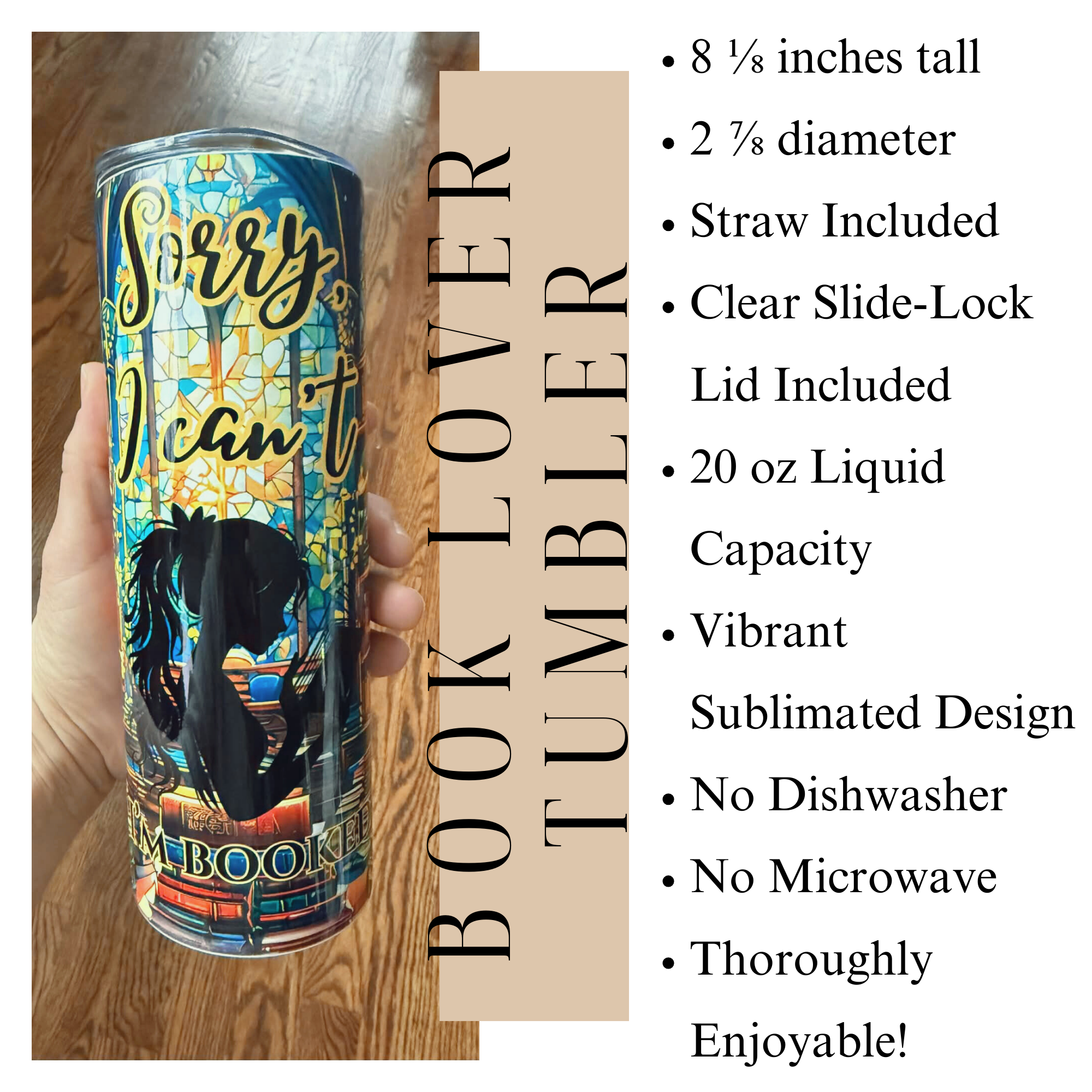 Funny Girl Book Lover Tumbler, Sorry I Can't I'm Booked, Book Lovers Gift Ideas, Skinny Tumbler, Girl Silhouette, Library Books