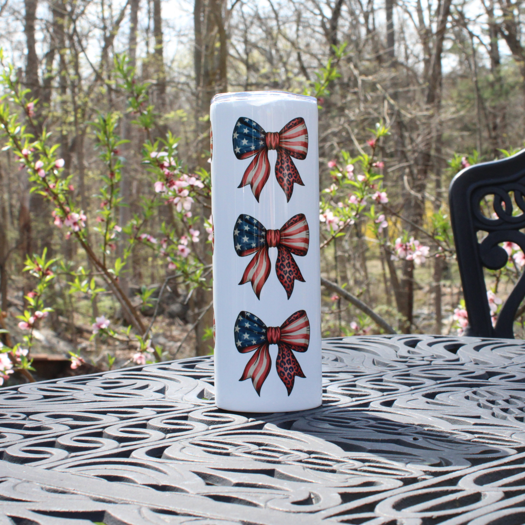 4th of July Flag Bow Summer Girl Fashion Patriotic Tumbler