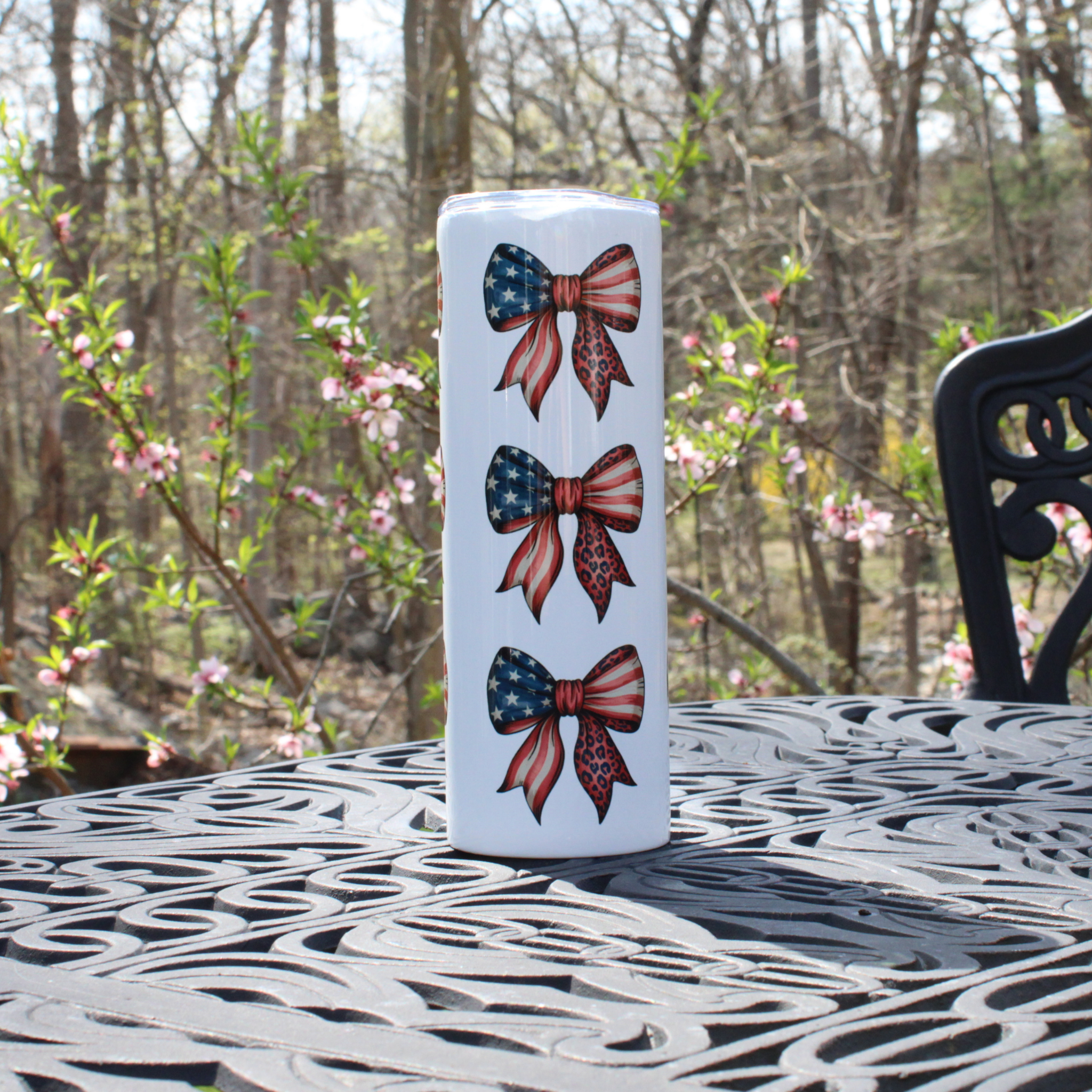 4th of July Flag Bow Summer Girl Fashion Patriotic Tumbler