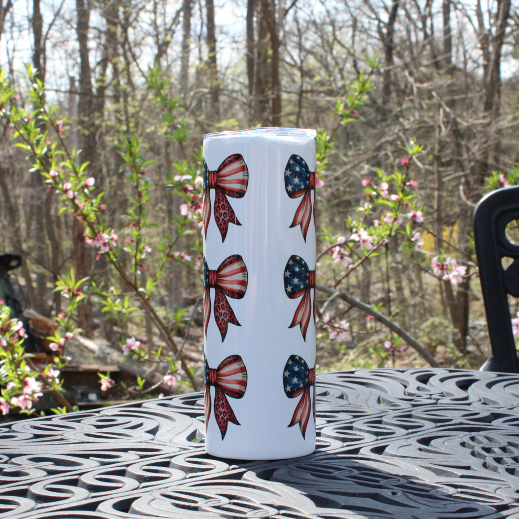 4th of July Flag Bow Summer Girl Fashion Patriotic Tumbler
