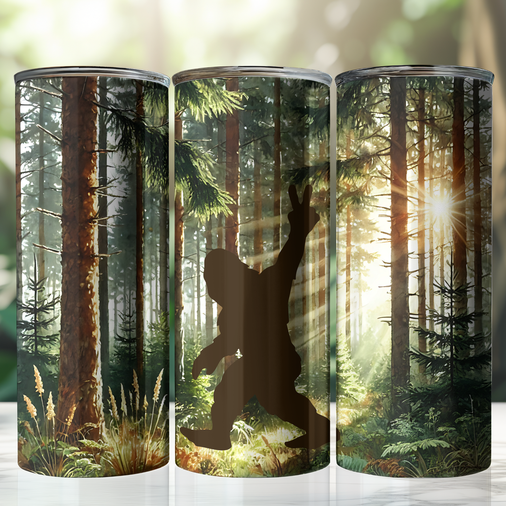Sasquatch Silhouette Funny Tumbler, Peace Sign, Bigfoot Gifts, Bigfoot Humor Tumbler, Mythical Creatures, Skinny Tumbler, Bigfoot Cup
