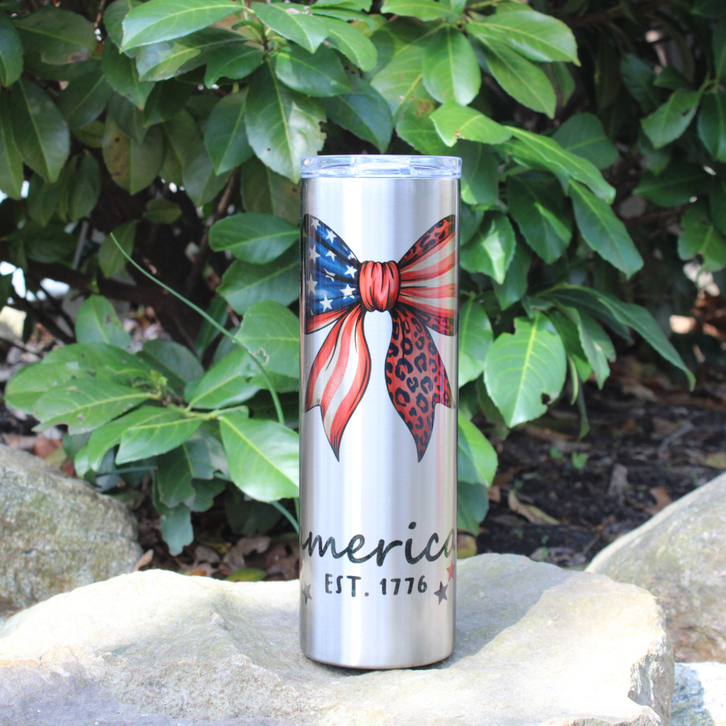 America Est. 1776 Flag Bow 4th of July Summer Girl Fashion 30 oz Patriotic Tumbler