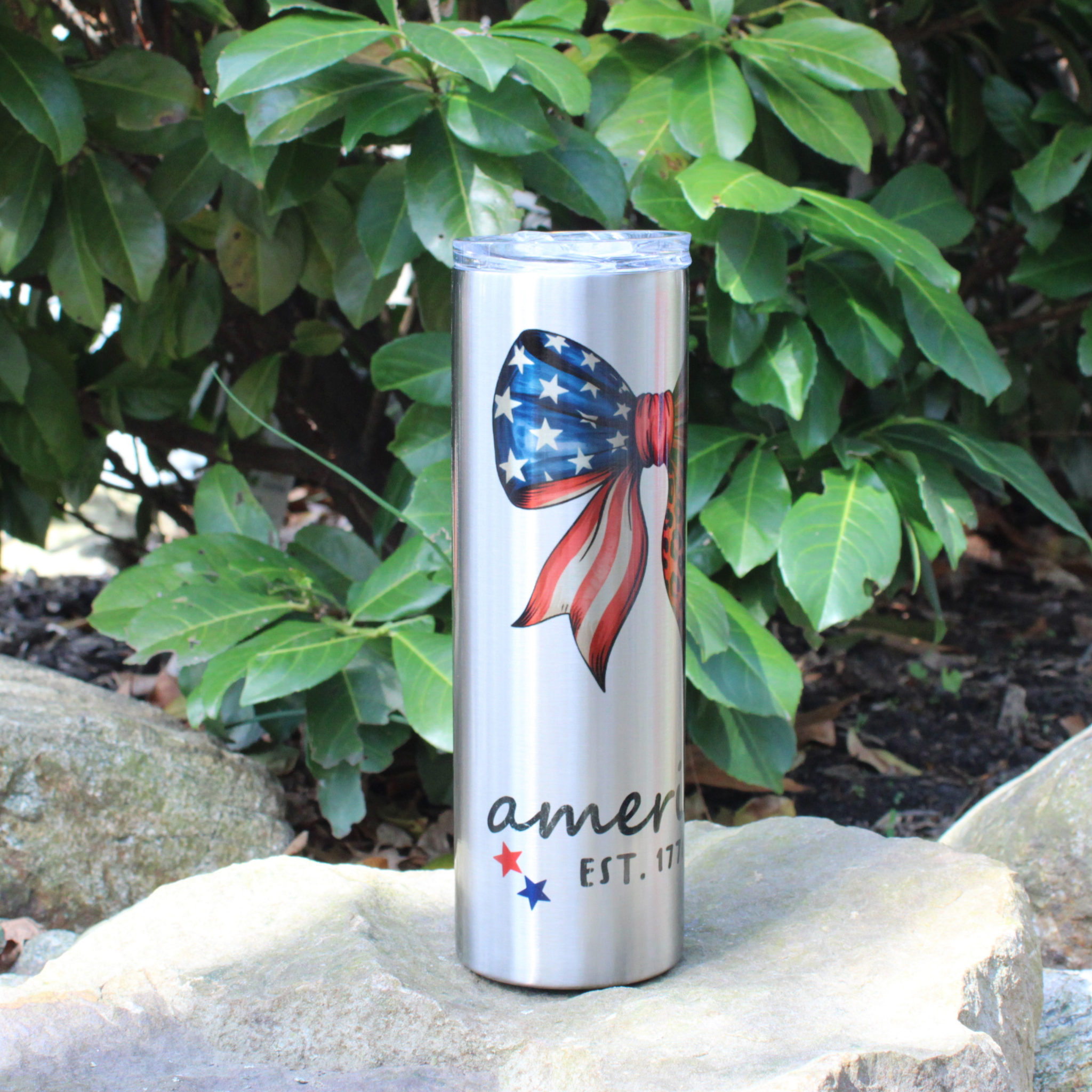 America Est. 1776 Flag Bow 4th of July Summer Girl Fashion 30 oz Patriotic Tumbler