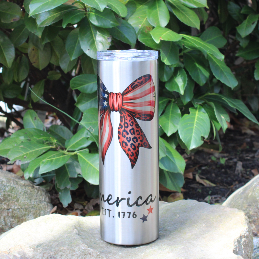 America Est. 1776 Flag Bow 4th of July Summer Girl Fashion 30 oz Patriotic Tumbler
