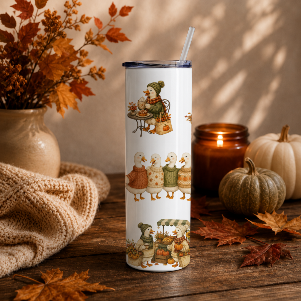 Whimsical Fall Goose Tumbler | Cozy Autumn Goose Coffee Cup | Hello Fall Goose Lover Gift