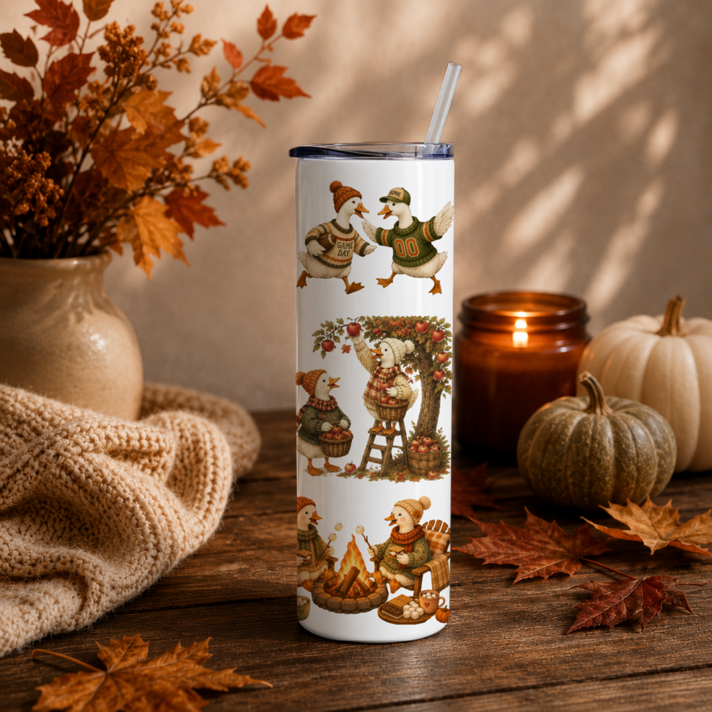 Whimsical Fall Goose Tumbler | Cozy Autumn Goose Coffee Cup | Hello Fall Goose Lover Gift