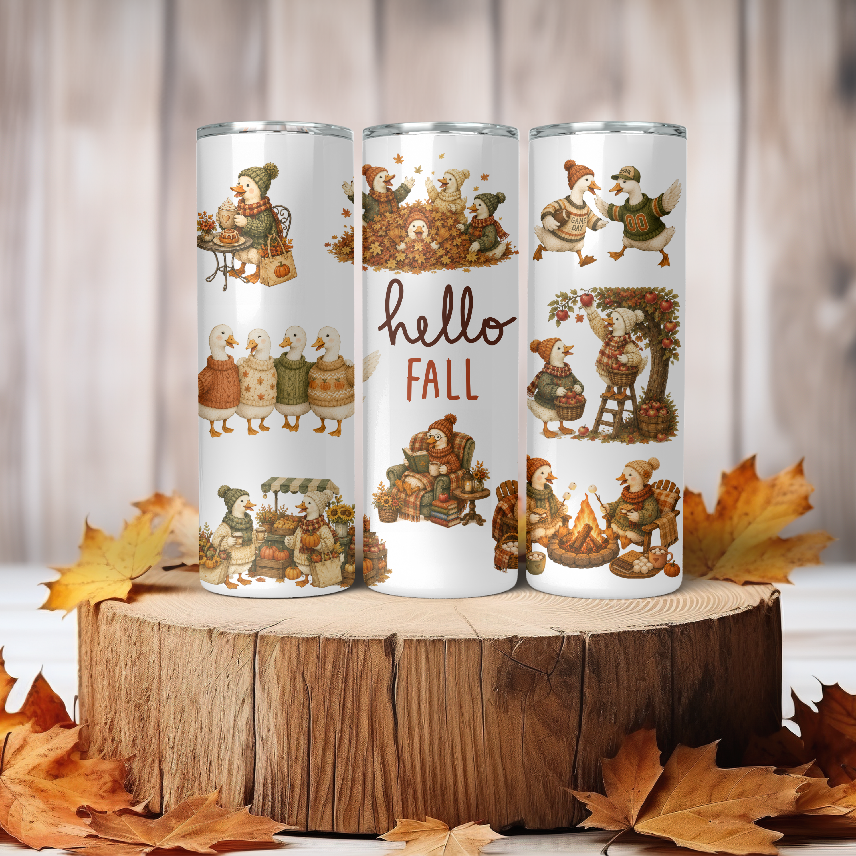 Whimsical Fall Goose Tumbler | Cozy Autumn Goose Coffee Cup | Hello Fall Goose Lover Gift