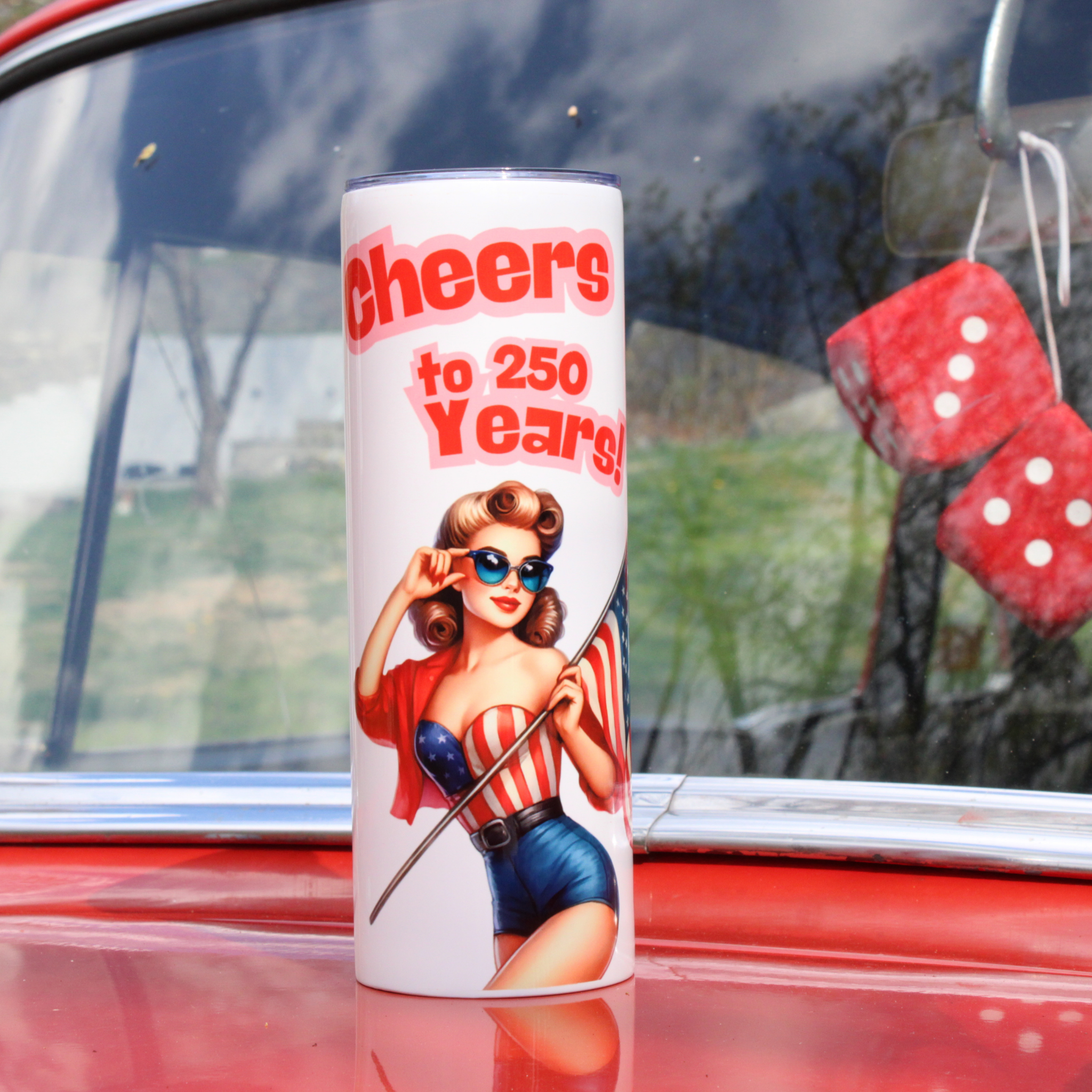 Retro Americana Style 50's Pin Up Girl Patriotic Tumbler Cheers to 250 Years