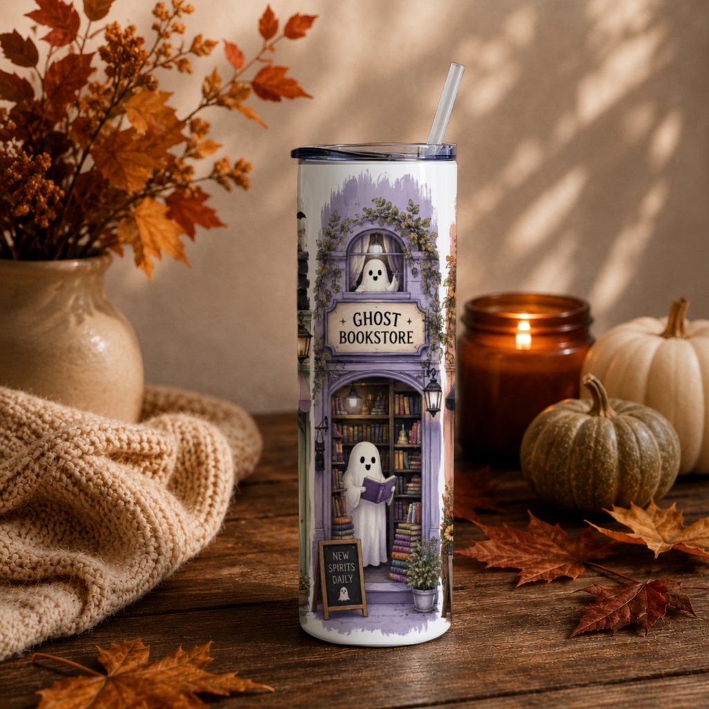 Spooky Halloween Village Tumbler | Cute Fall Main Street Shops Coffee Cup