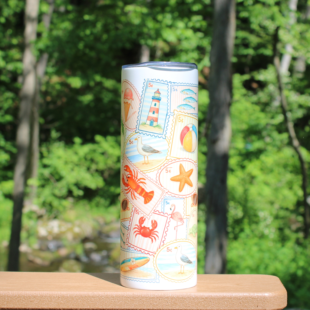 Vintage Stamps Beach Tumbler 20 oz