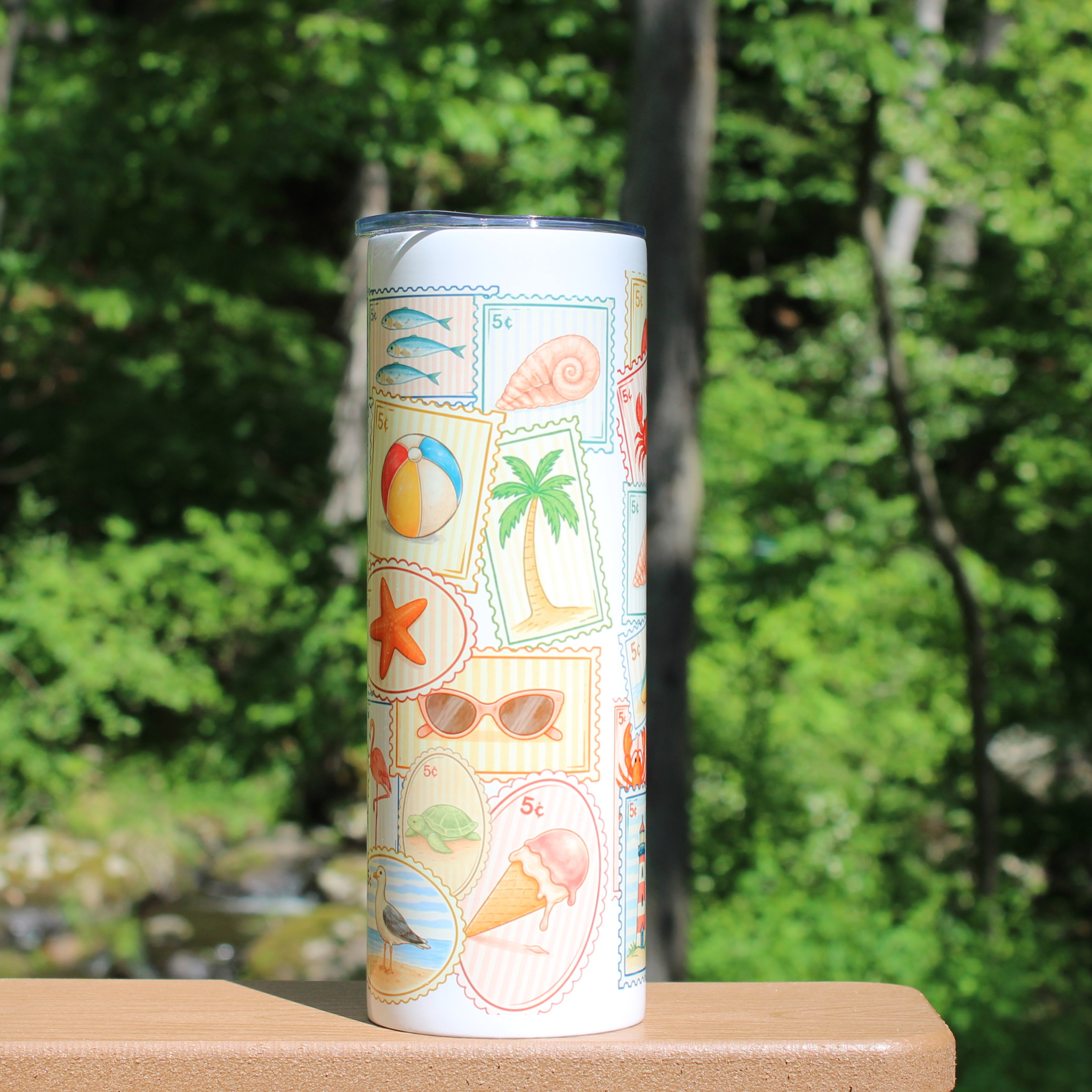 Vintage Stamps Beach Tumbler 20 oz