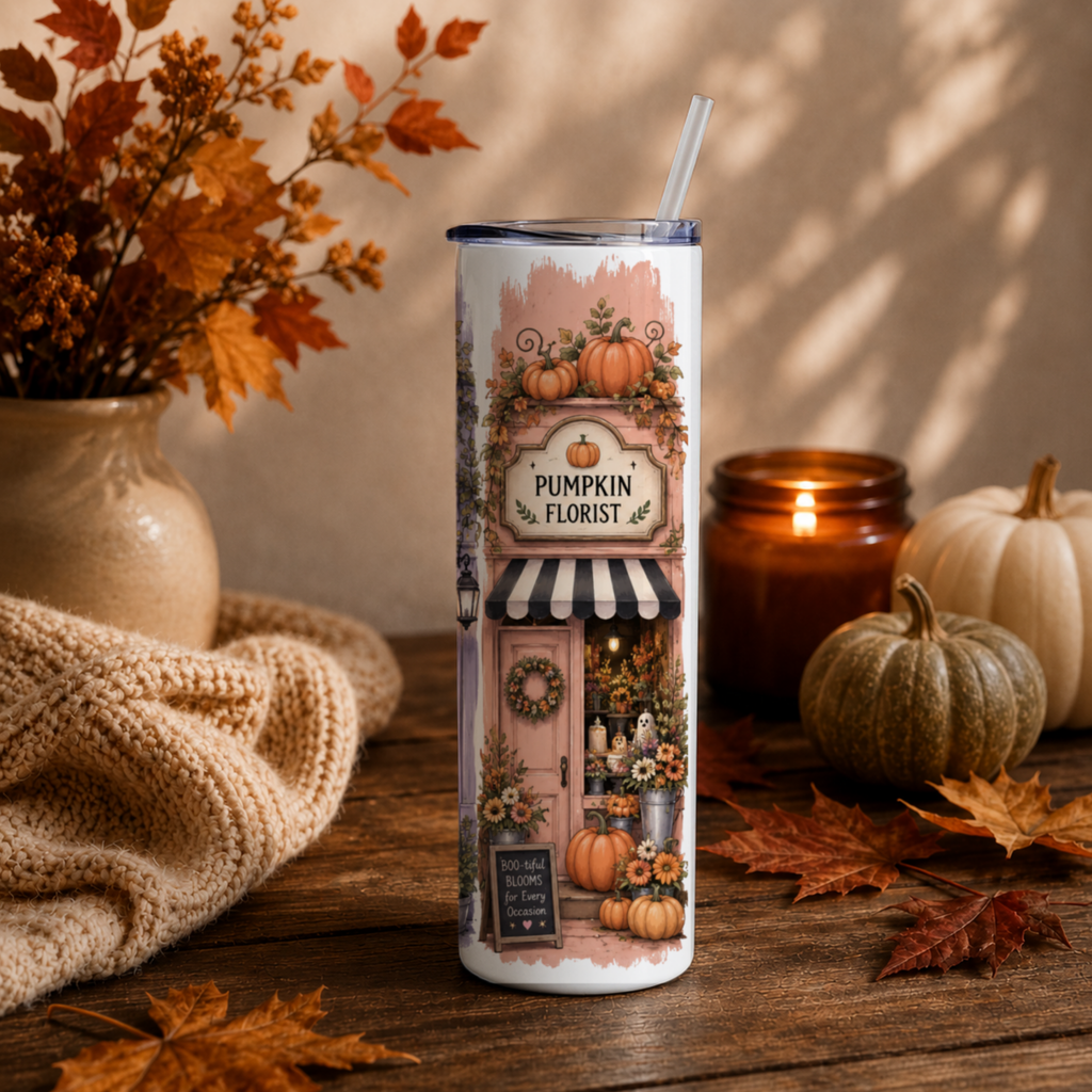 Spooky Halloween Village Tumbler | Cute Fall Main Street Shops Coffee Cup
