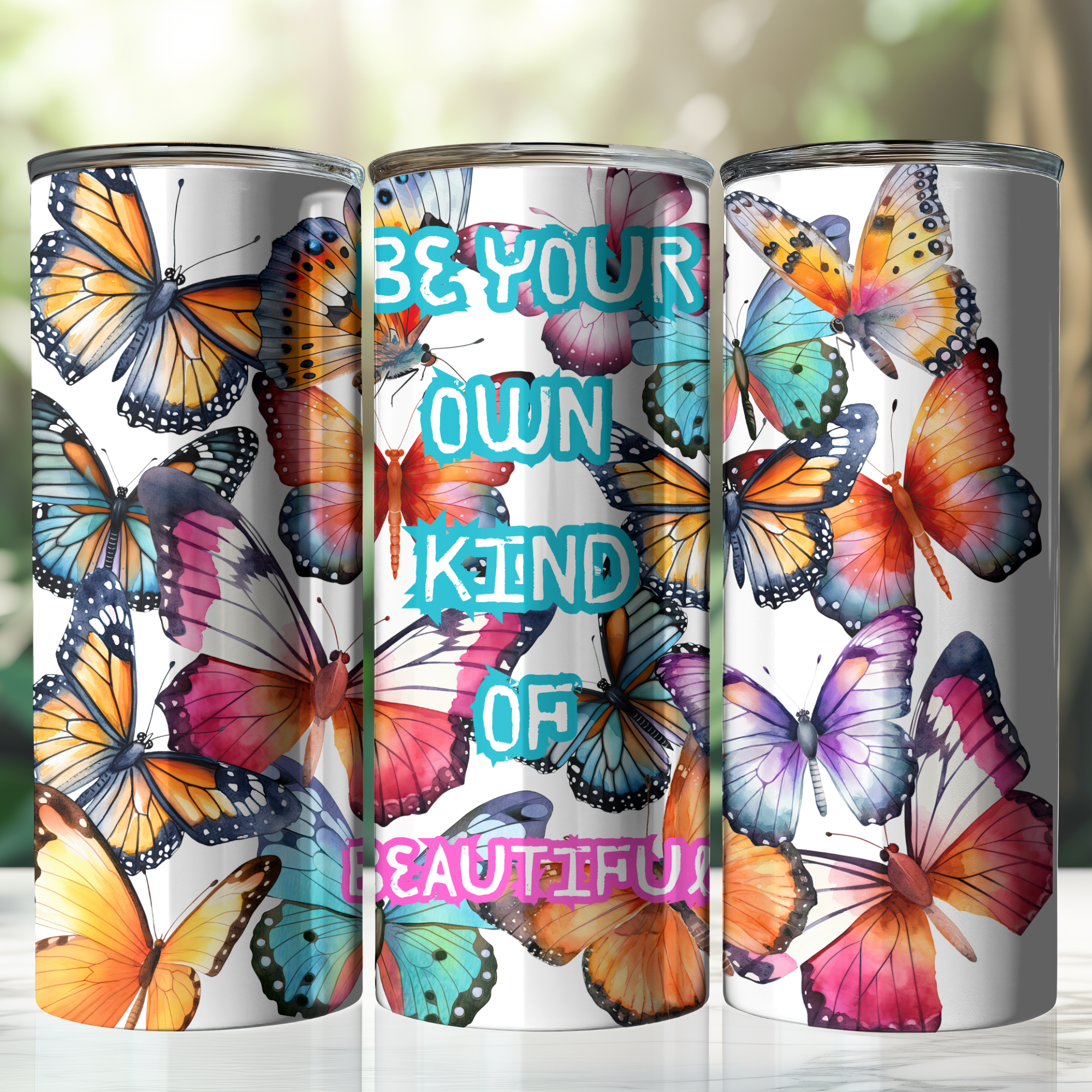 Butterfly Tumbler, 20oz Skinny Tumbler, Colorful Butterflies, Inspirational Art, Motivational, Inspirational Gifts, Summer Tumbler