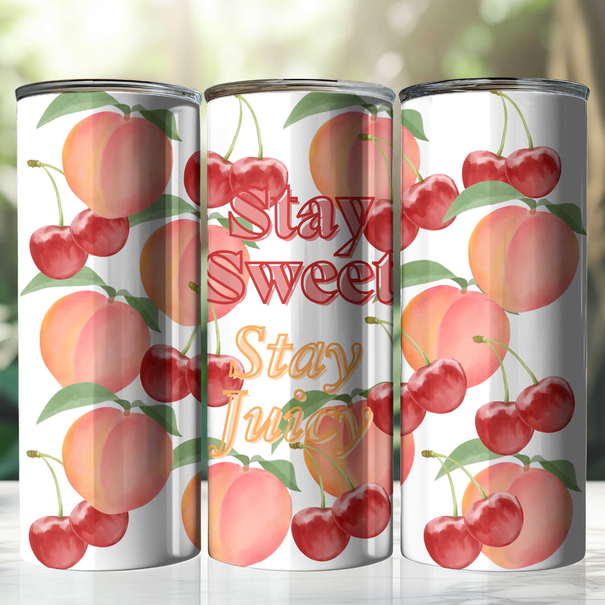 Stay Sweet Stay Juicy, Funny Girl Tumbler, Juicy Peach, Sweet Cherries, Fruit Decor, Friend Gift Ideas, Funny Tumbler, Summer Tumbler