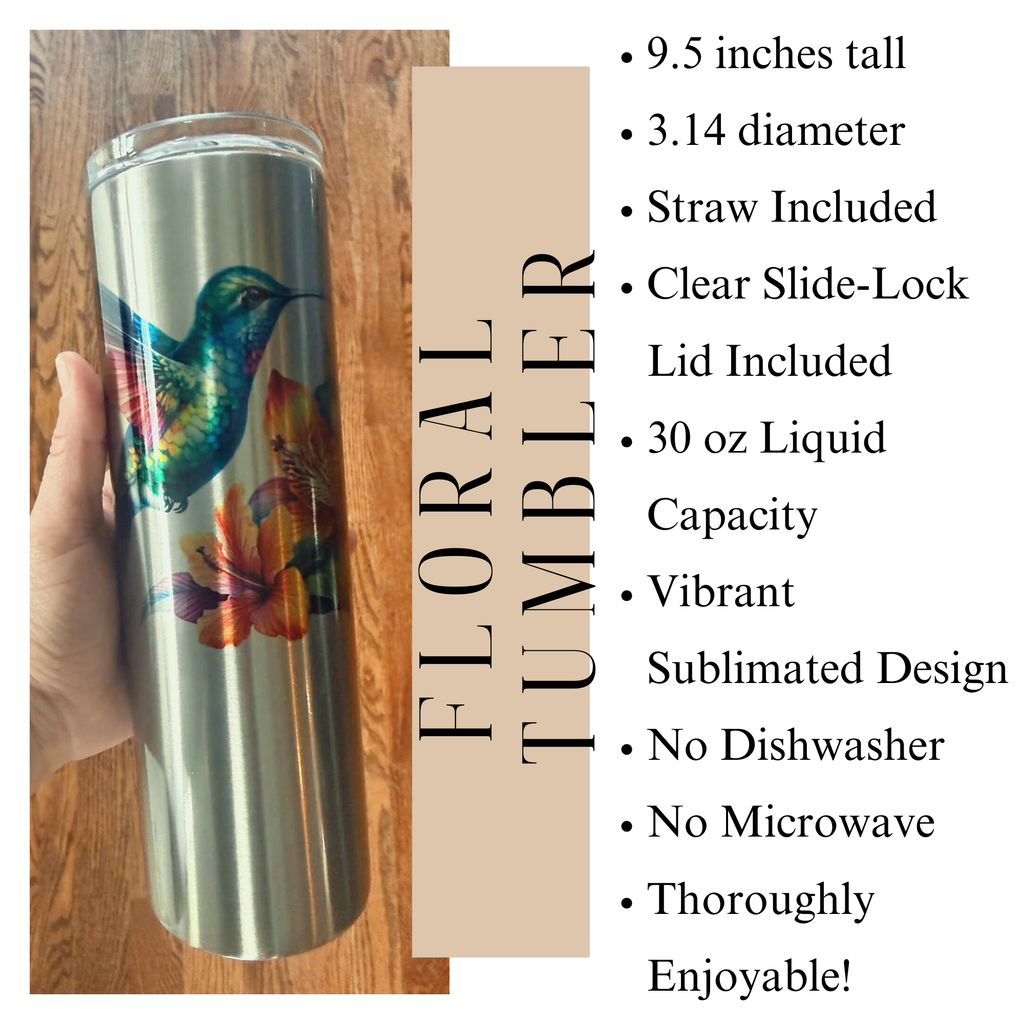 Watercolor Hummingbird 30 oz Stainless Steel Spring Tumbler, Mother's Day Gift, Nature Lovers, Hummingbird and Flower