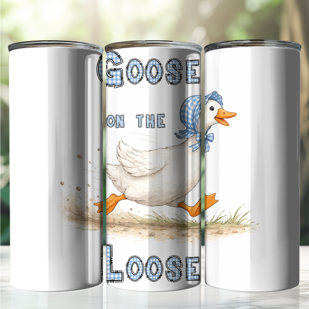 1980's Geese Vintage Inspired 20oz Tumbler, One Silly Goose, Goose on the Loose, Geese with Blue Gingham