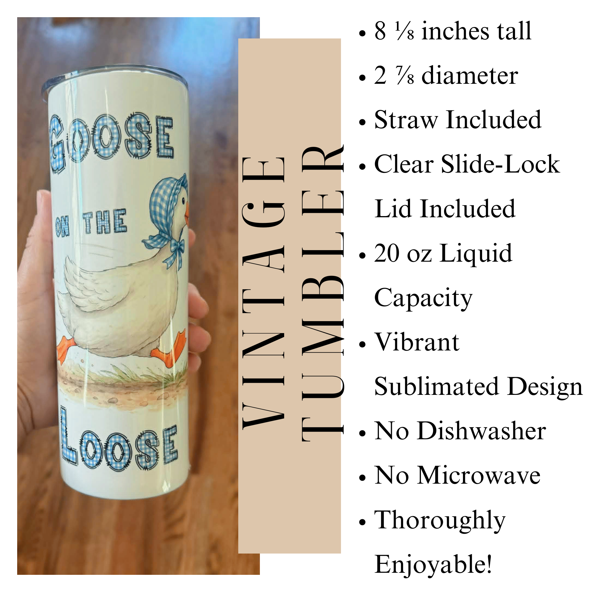 1980's Geese Vintage Inspired 20oz Tumbler, One Silly Goose, Goose on the Loose, Geese with Blue Gingham