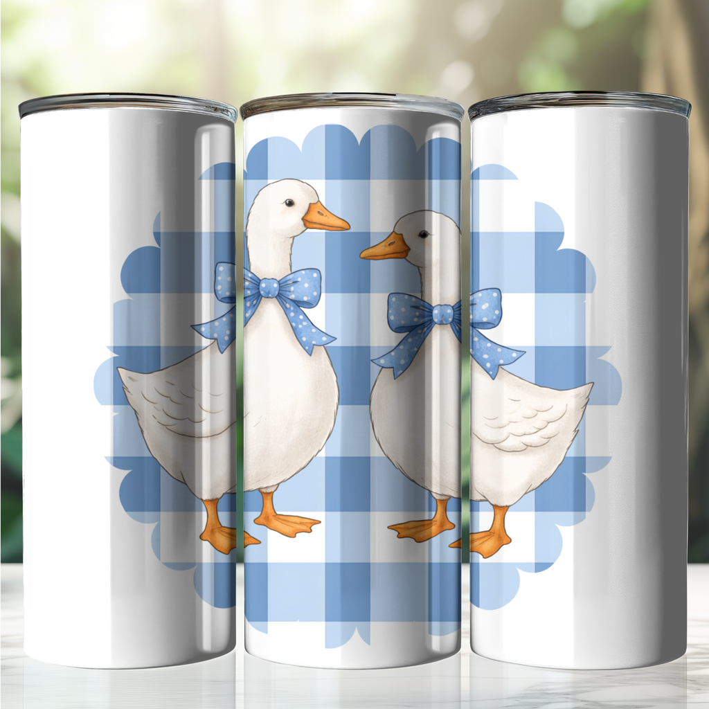1980's Geese Vintage Inspired 20oz Tumbler, One Silly Goose, Geese with Blue Gingham