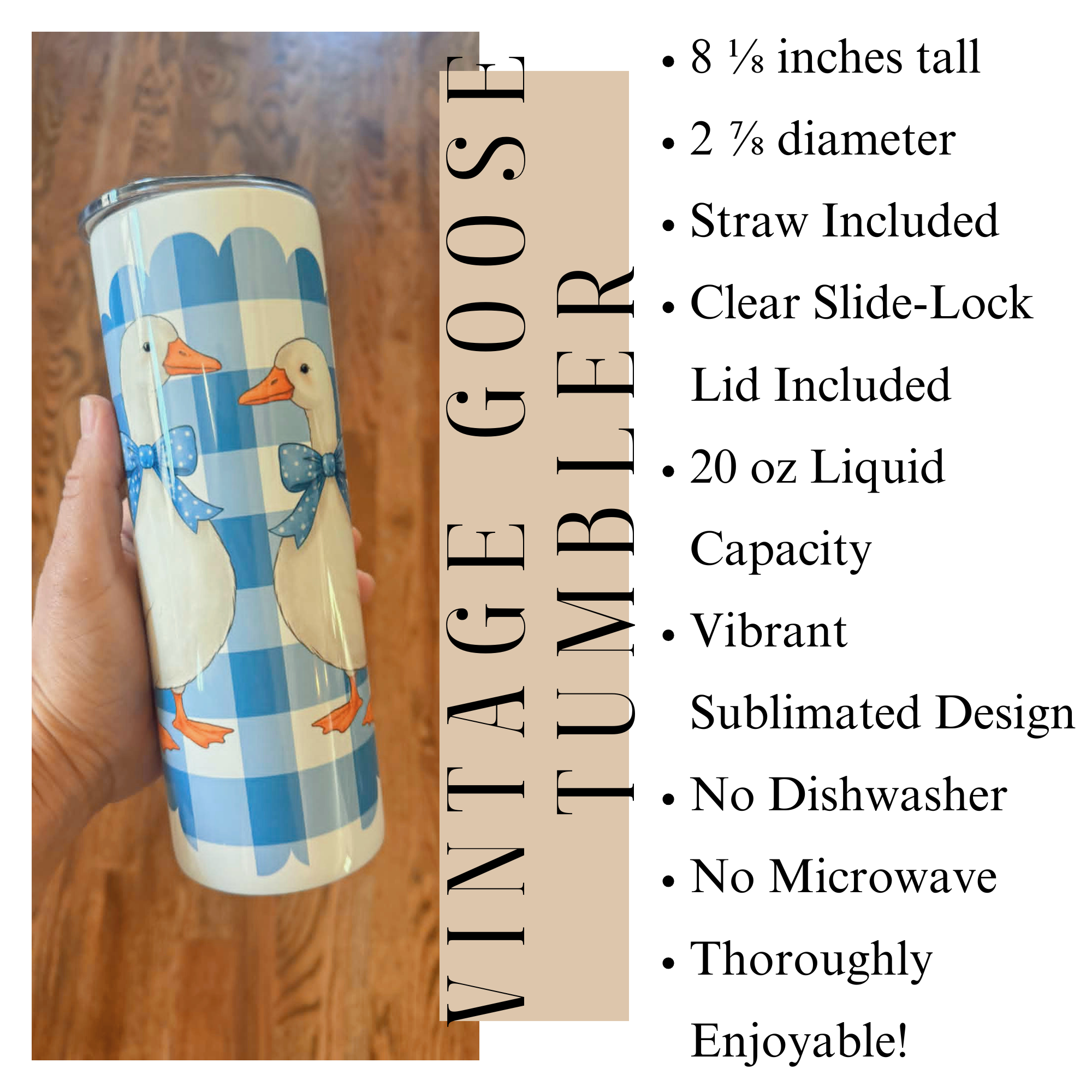1980's Geese Vintage Inspired 20oz Tumbler, One Silly Goose, Geese with Blue Gingham