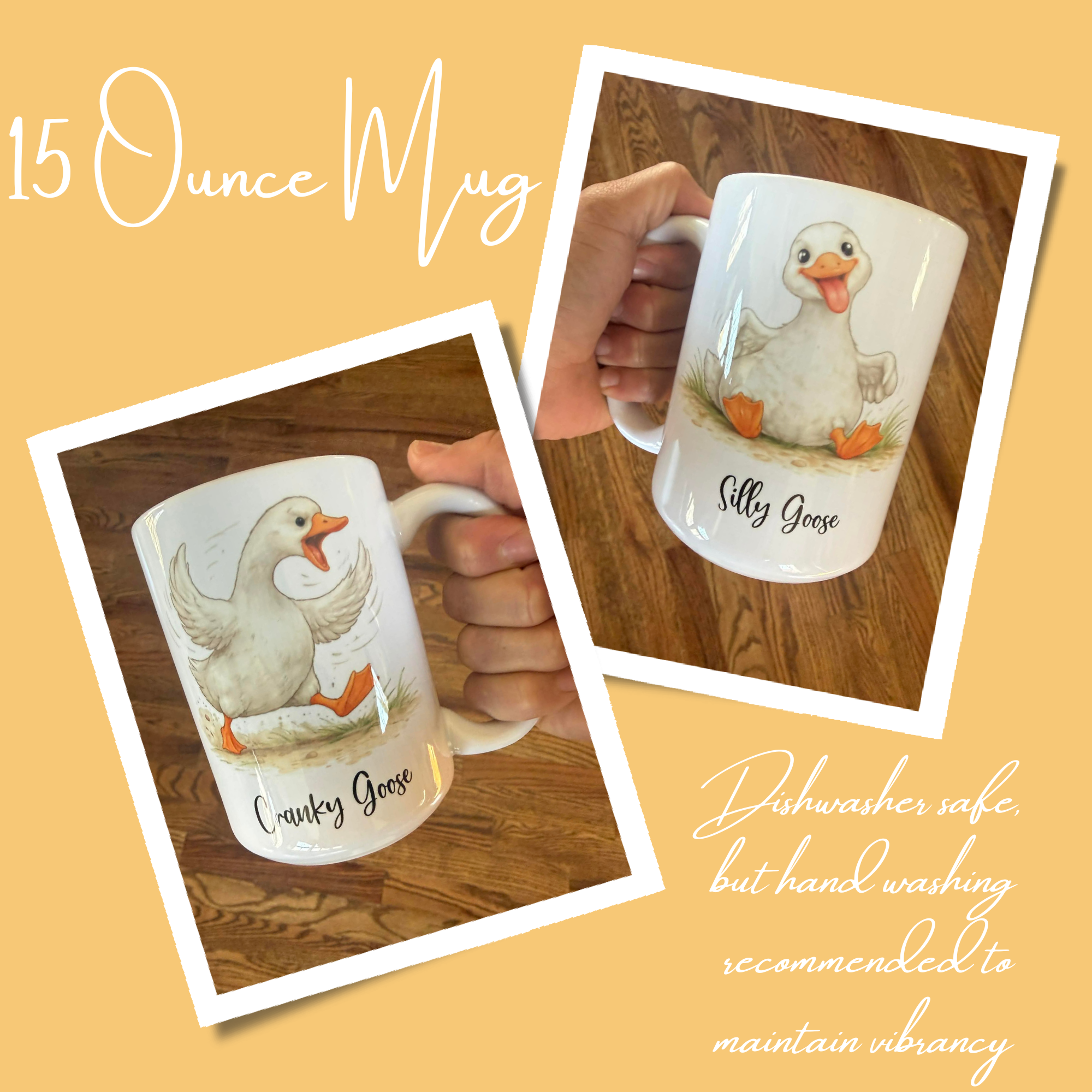 15 oz Double-Sided Goose Mug - Cranky Goose, Silly Goose