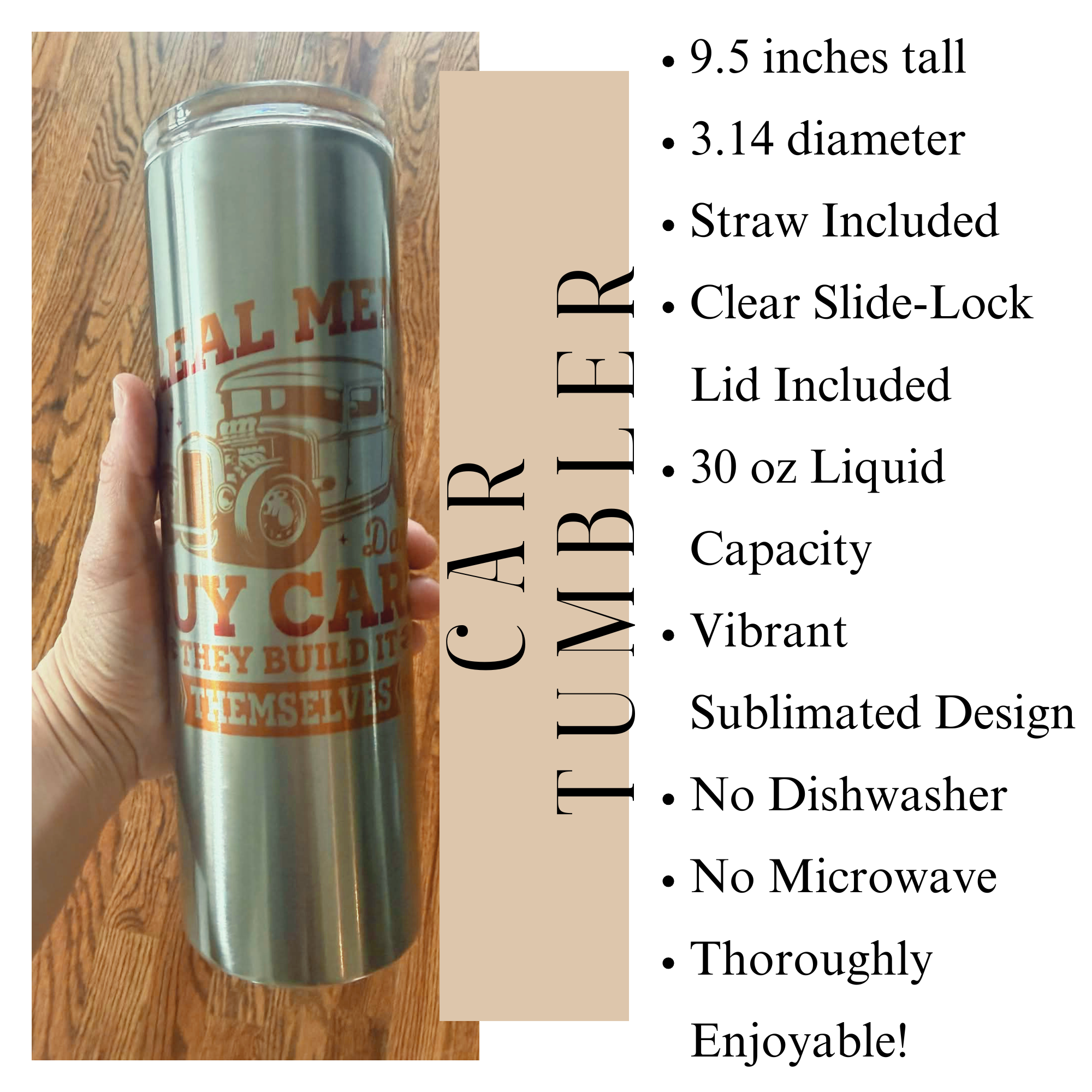 Real Men Don't Buy Cars They Build it Themselves, 30 oz Stainless Steel Car Tumbler, Car Guy Gift Ideas, Car Show, Classic Cars