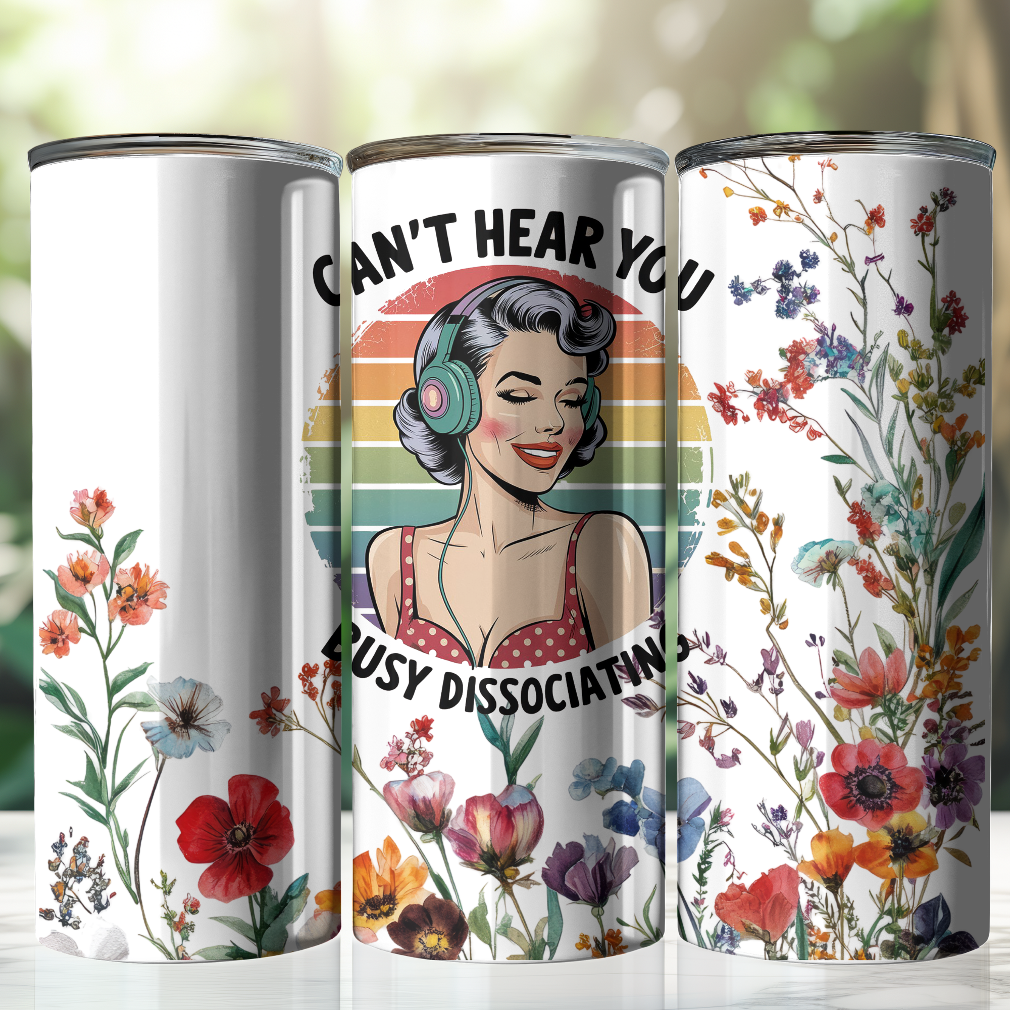 Funny Girl Retro Tumbler, Can't Hear You Busy Dissociating, Funny Gifts for Friends, Retro Accessories, Dark Humor, Mental Health Quotes