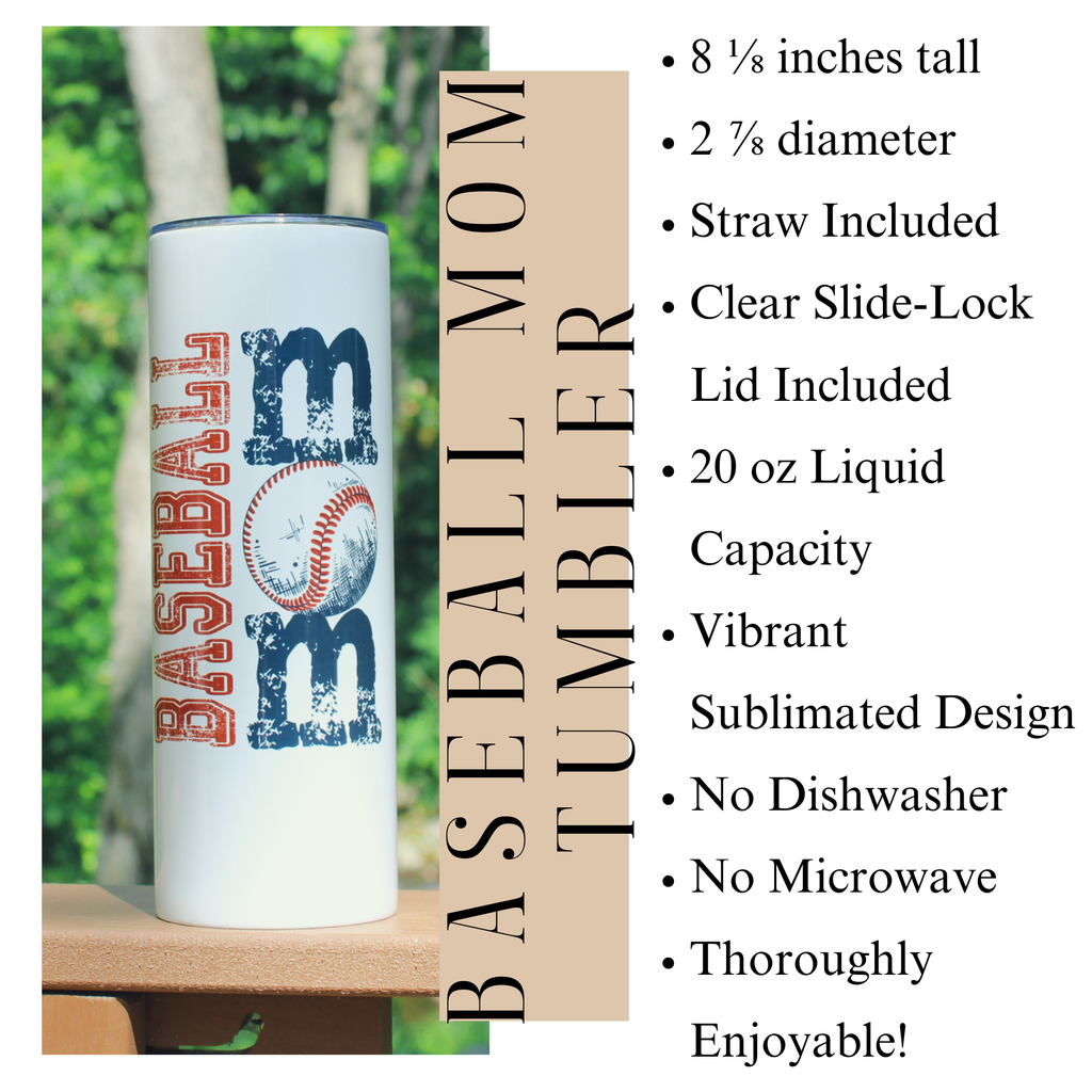 Baseball Mom 20oz Tumbler - Sorry. Can't. Baseball. Bye.