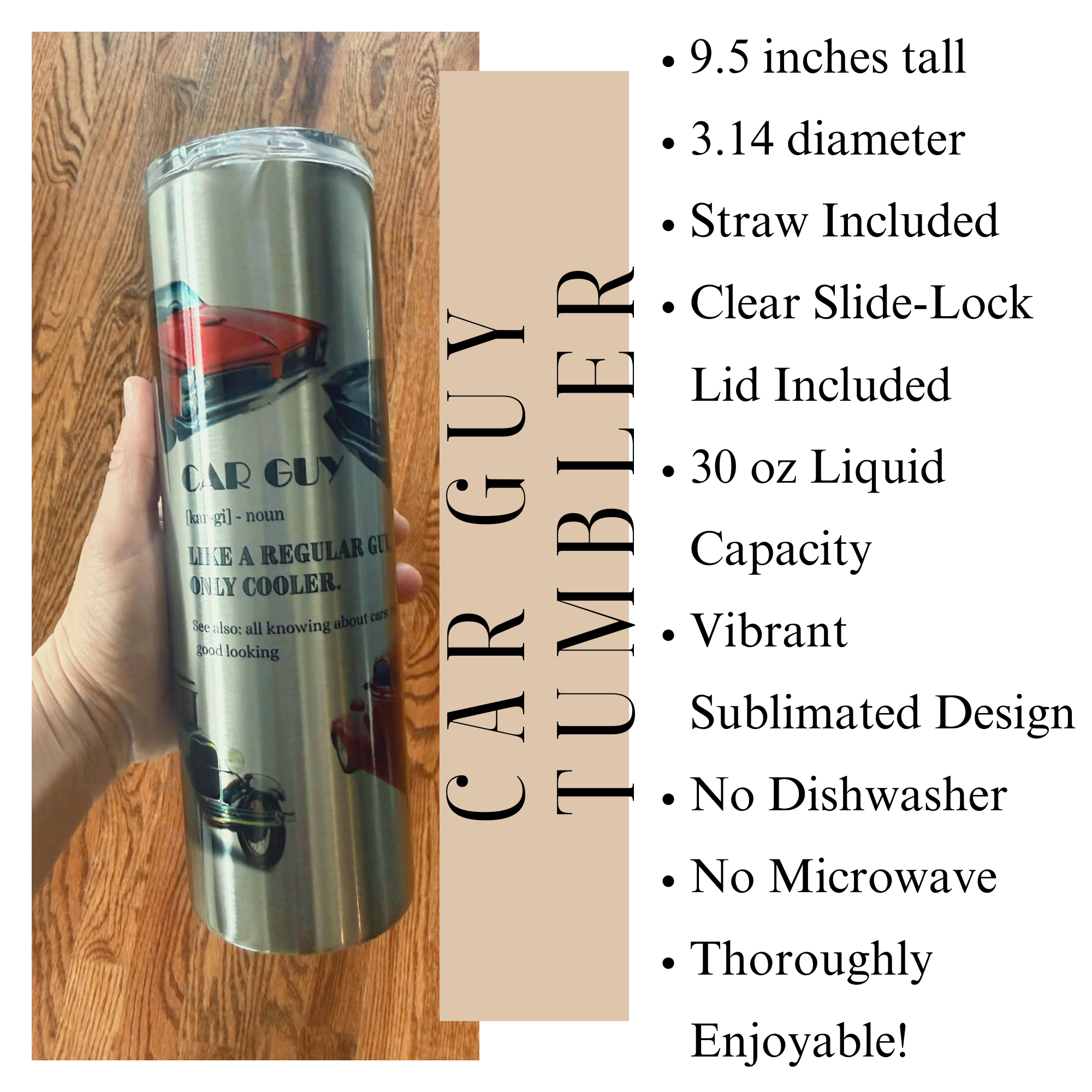 Car Guy 30 oz Tumbler, Classic Car Design, Car Lover Gift Idea
