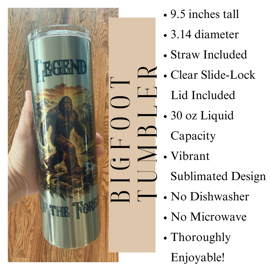 Bigfoot Camping Tumbler, 30 oz Stainless Steel Tumbler, Mythical Creatures for Nature Lovers, Sasquatch Silhouette, Bigfoot Gifts