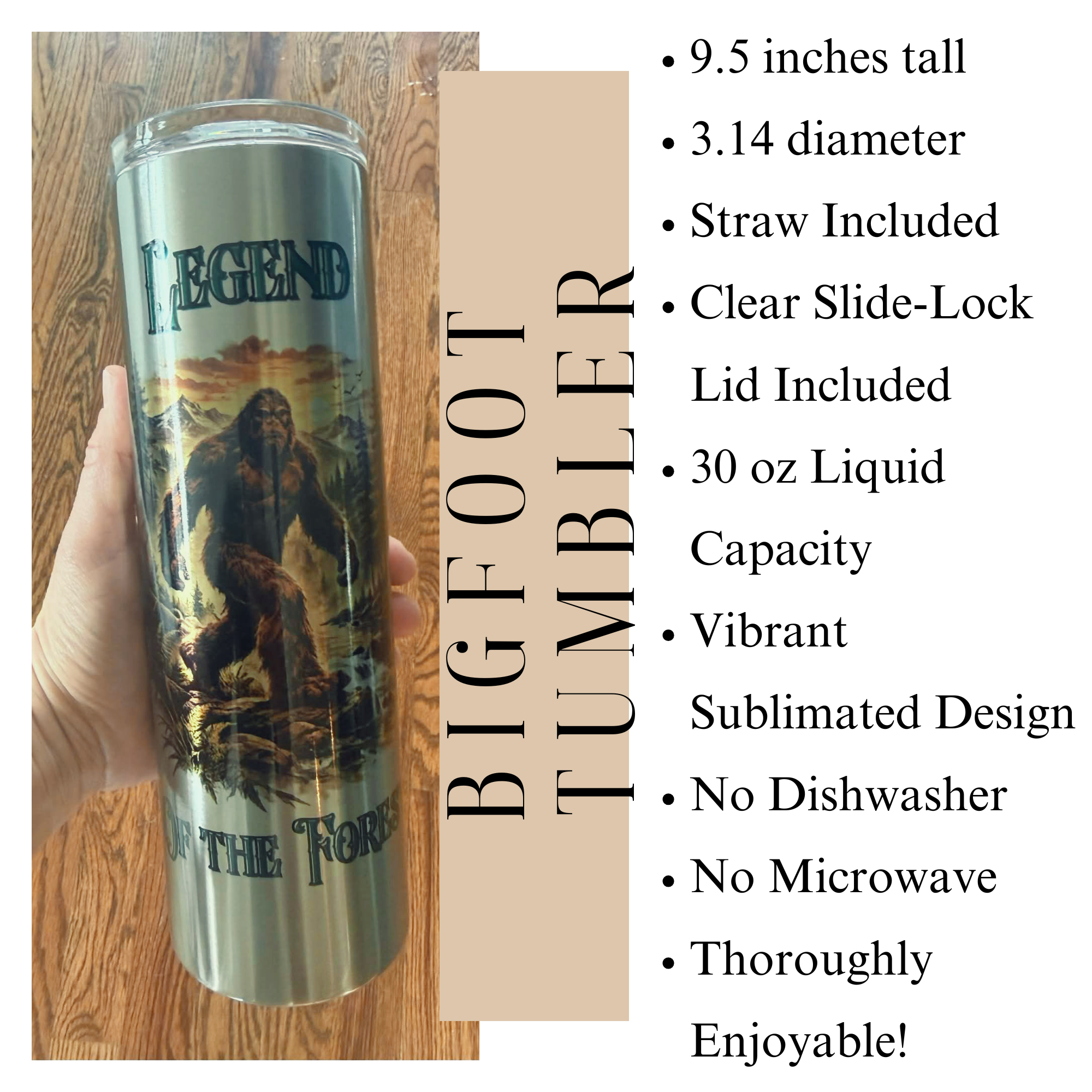Bigfoot Camping Tumbler, 30 oz Stainless Steel Tumbler, Mythical Creatures for Nature Lovers, Sasquatch Silhouette, Bigfoot Gifts