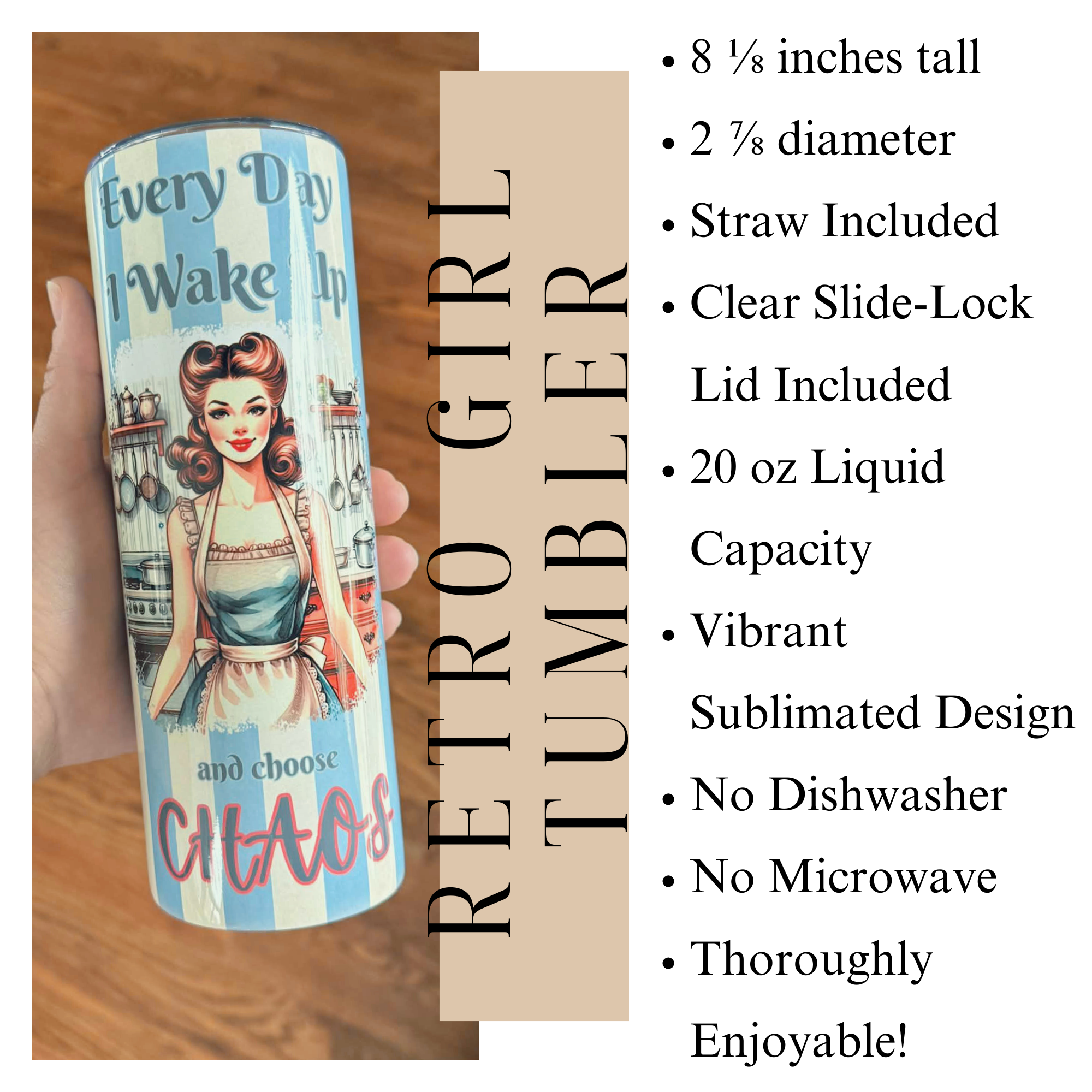 5o's Housewife Retro Tumbler, Funny Gifts for Friends, Rockabilly Fashion, Retro Kitchen Decor, Funny Tumbler, 50's pin up, Retro Cup