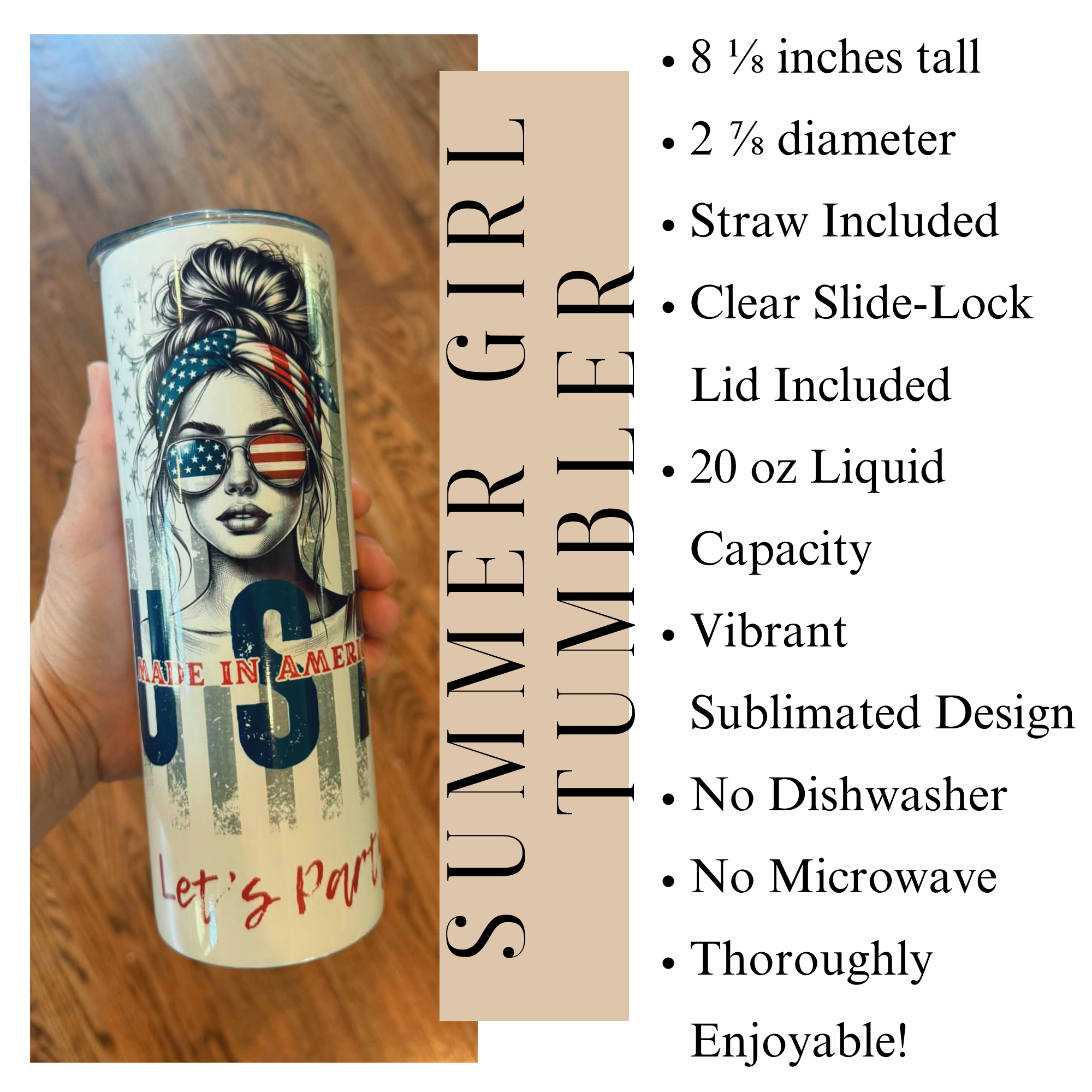 4th of July Summer Girl Fashion Let's Party Patriotic Tumbler