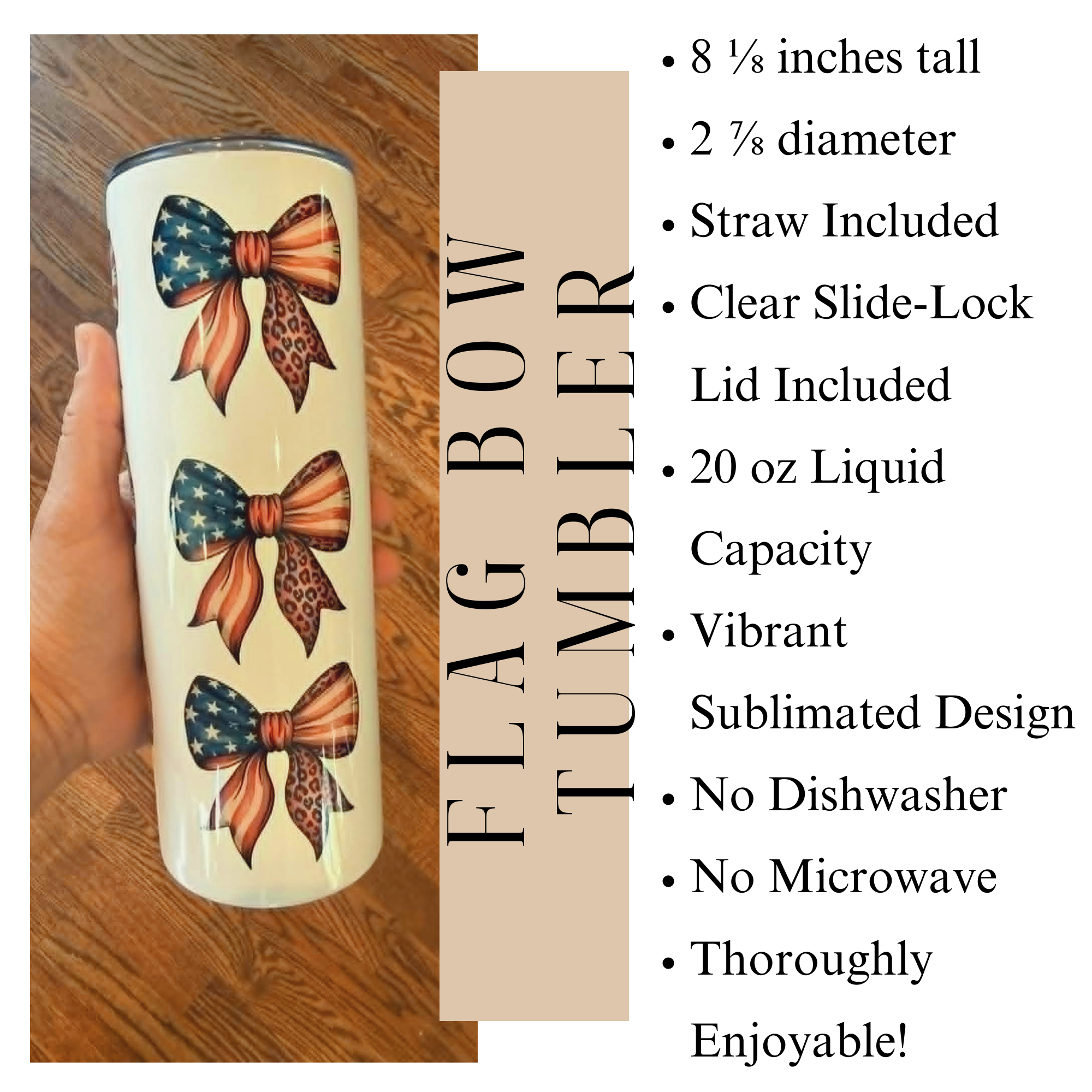 4th of July Flag Bow Summer Girl Fashion Patriotic Tumbler