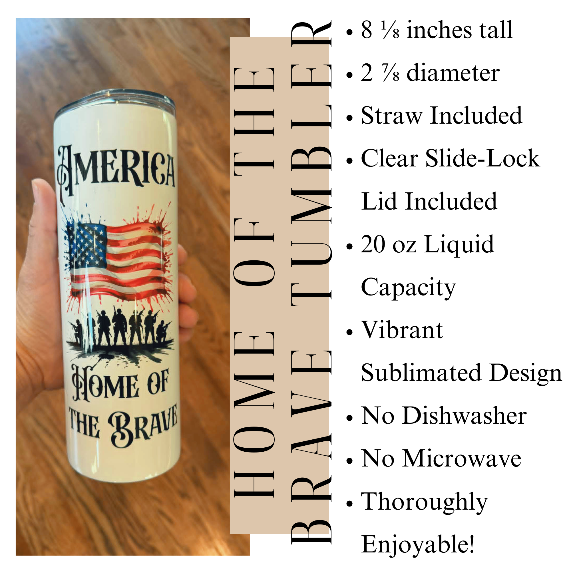 4th of July American Pride Home of the Brave Patriotic Tumbler