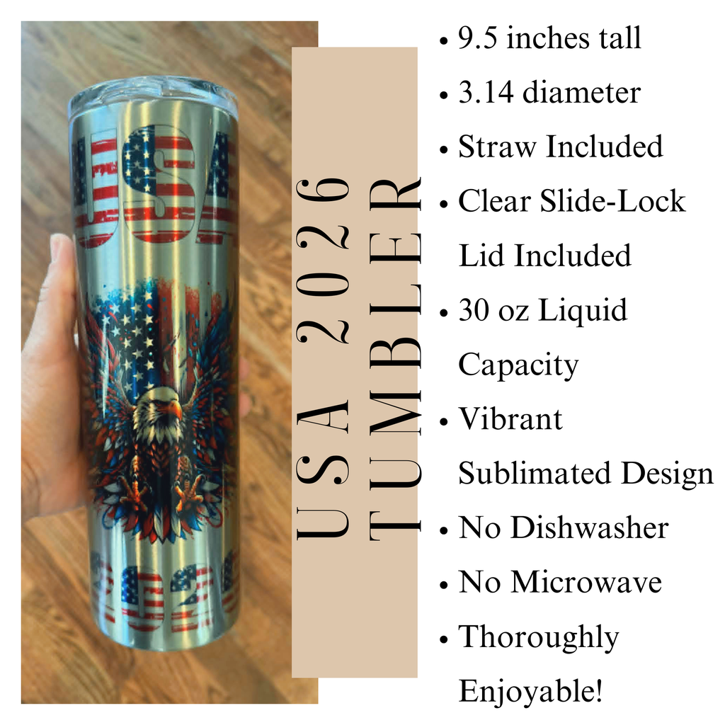 USA 2026 30 oz Patriotic Tumbler Bald Eagle Flag