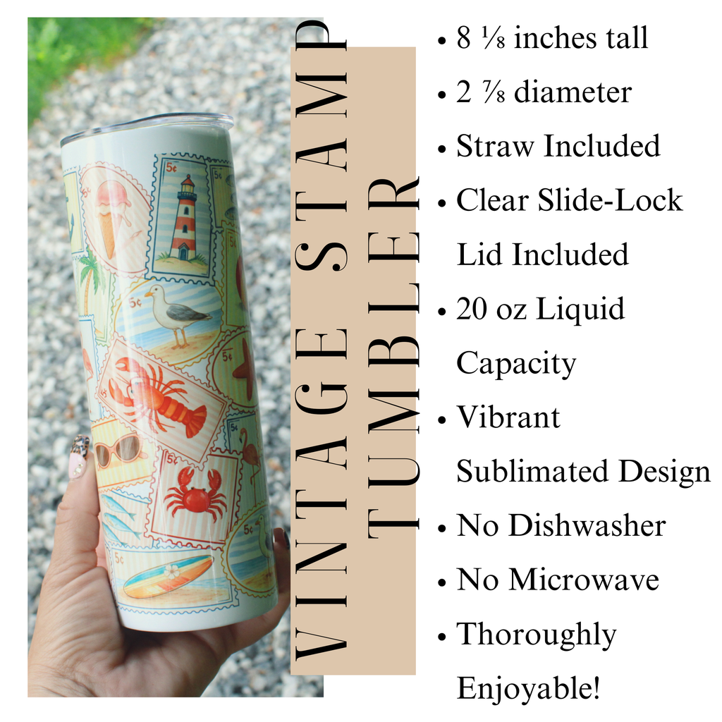 Vintage Stamps Beach Tumbler 20 oz