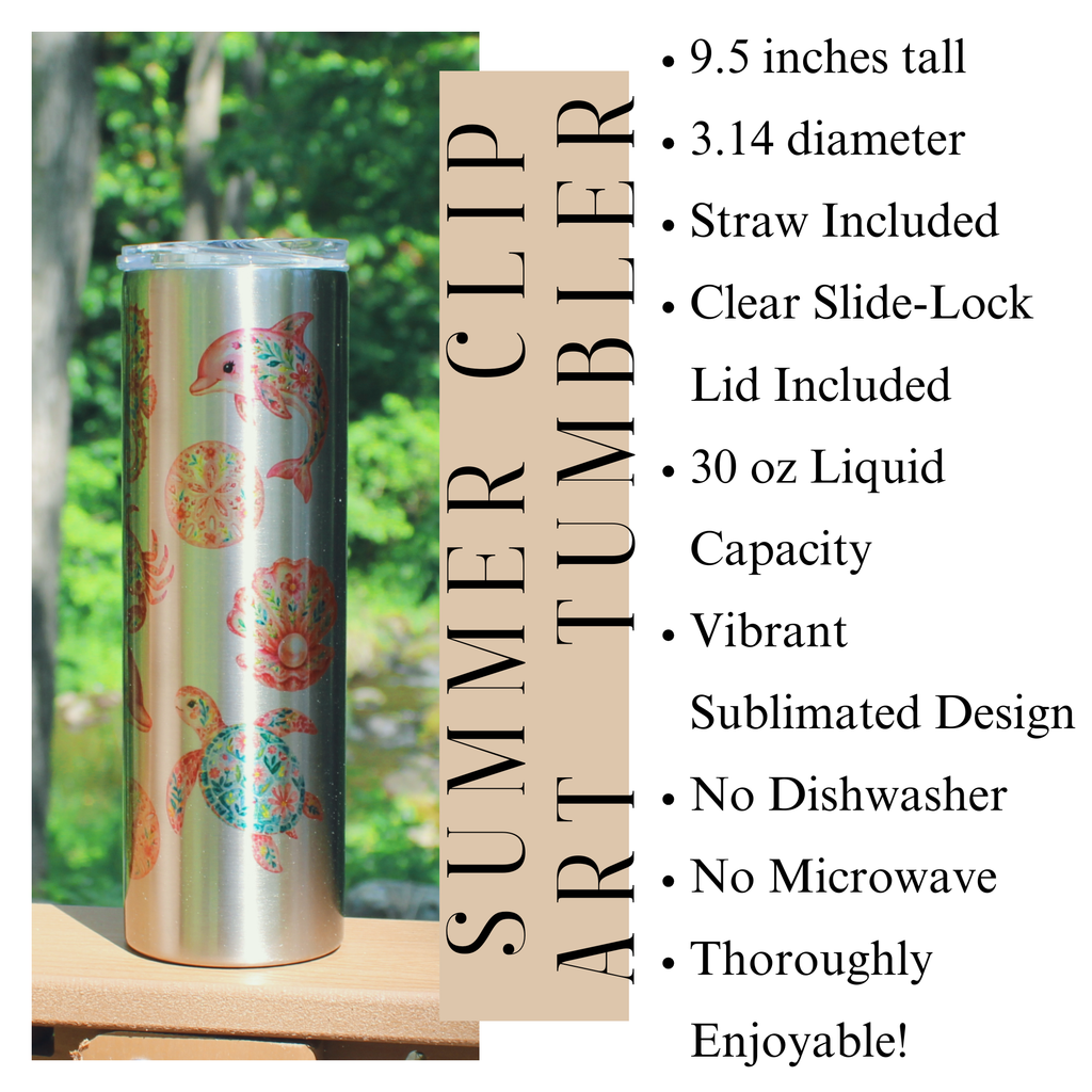 Girly Pink Summer Clipart Stainless Beach Tumbler 30 oz